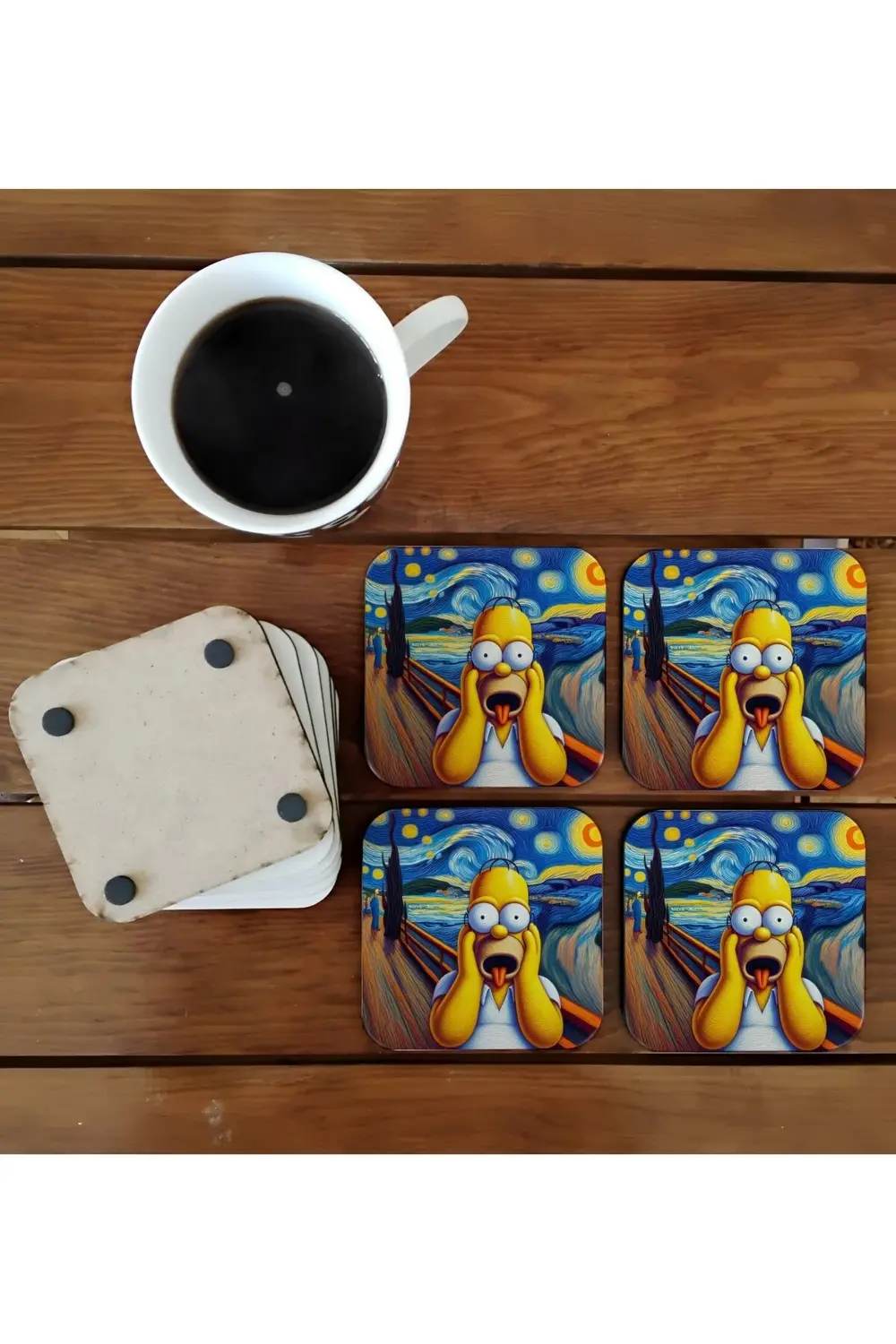 Sıcak bunalımı hommer simpson - şok - şaşkın ahşap bardak altlığı