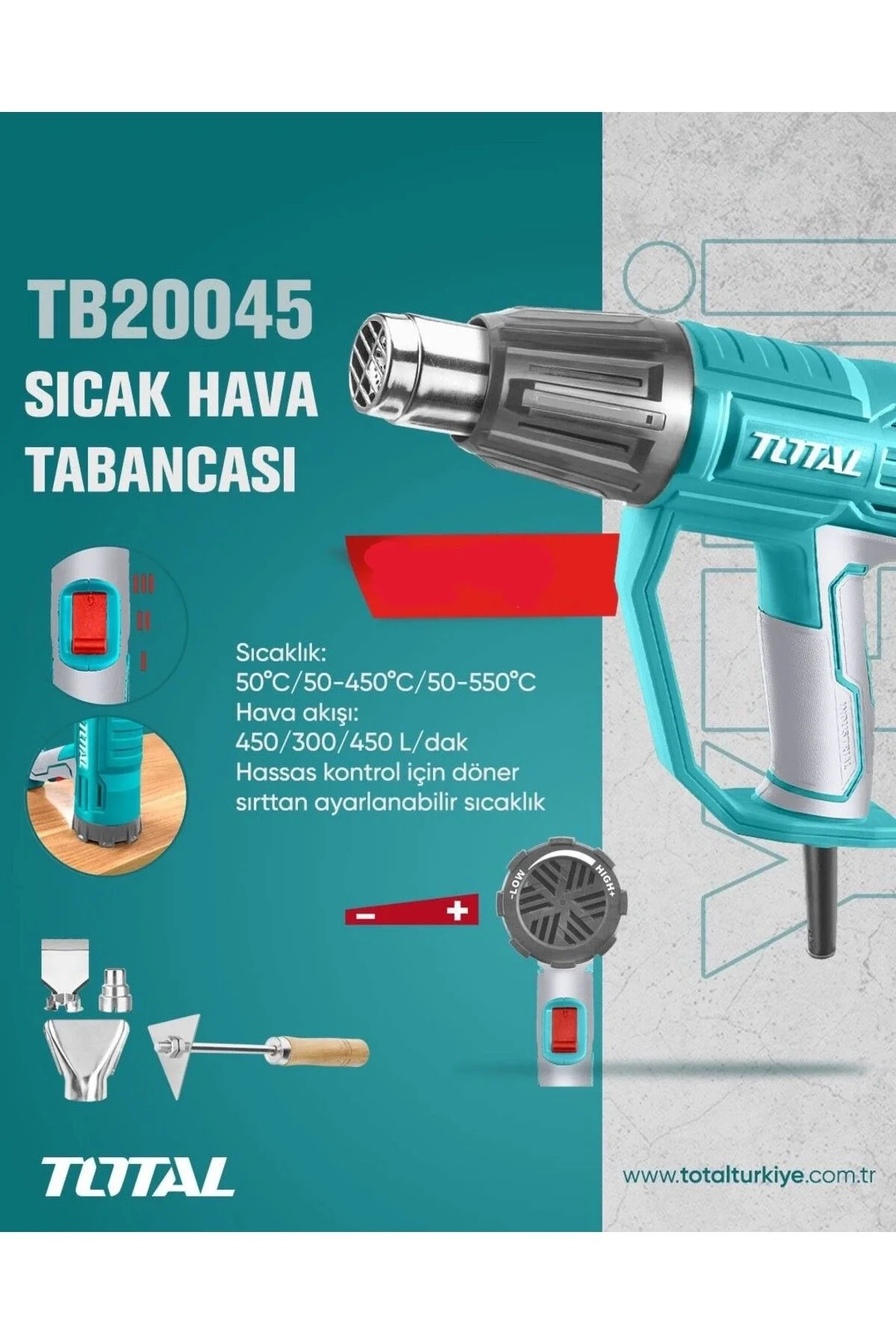 Sıcak Hava Tabancası 2000 W Ayarlanabilir Sıcaklık Yüksek Kalite 