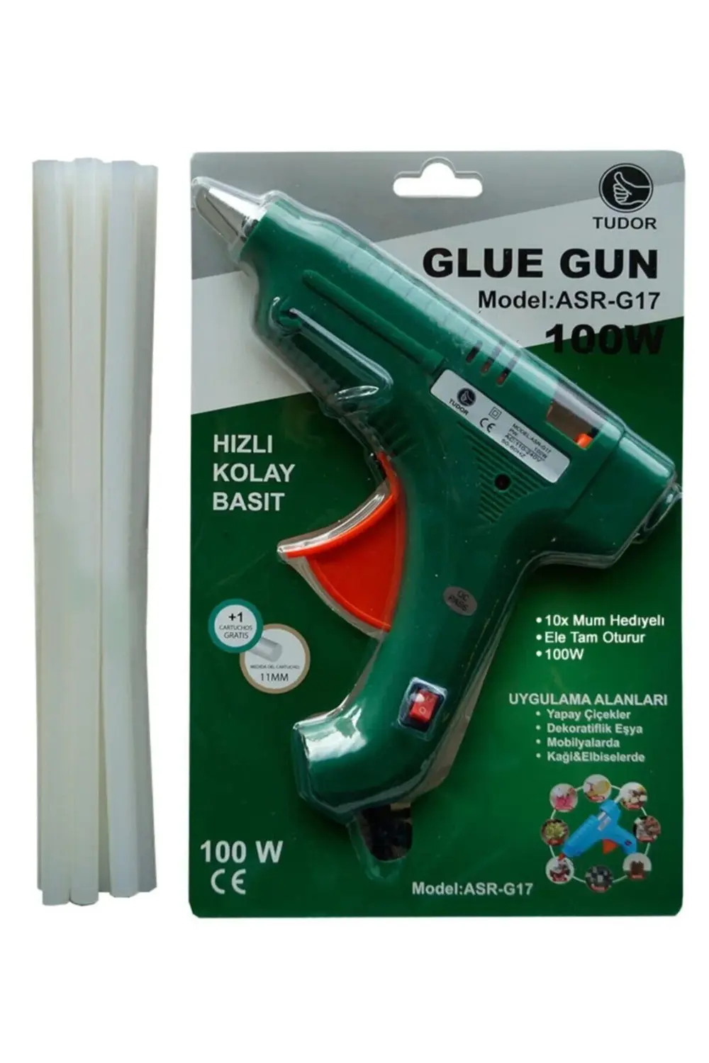 Sıcak Kalın 11 mm Silikon Tabancası 100 Watt Anahtarlı 10 Adet Si