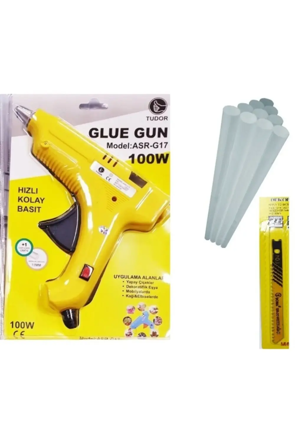 Sıcak Kalın Mum Silikon Tabancası 100 Watt Anahtarlı Sarı 10 Mum