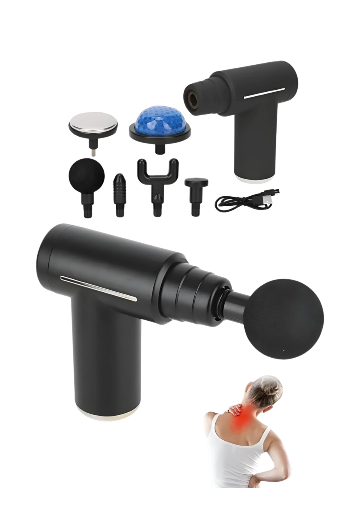 Sıcak Soğuk Terapili Masaj Tabancası Çift Fonksiyon 6 Başlıklı Şa