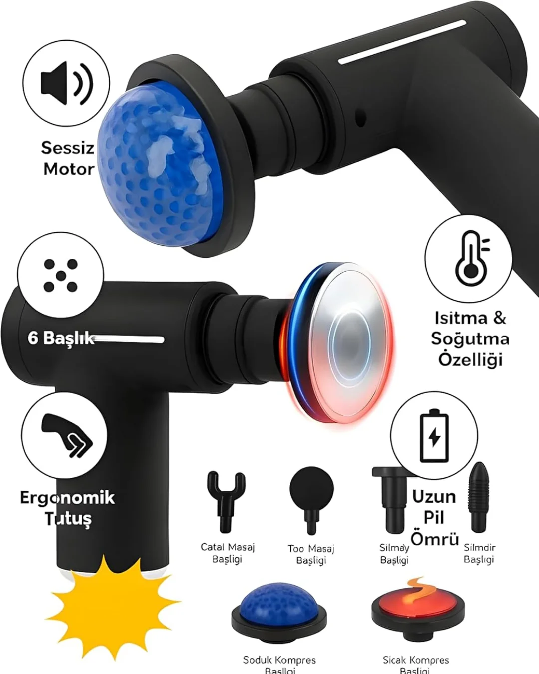 Sıcak Soğuk Terapili Masaj Tabancası 3200 RPM Şarjlı Kas Masaj Cihazı
