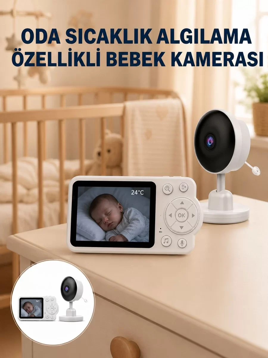 Sıcaklık Sensörlü Bebek Kamerası İki Yönlü Ses - Gece Görüşlü Yeni Nesil Güvenli İzleme