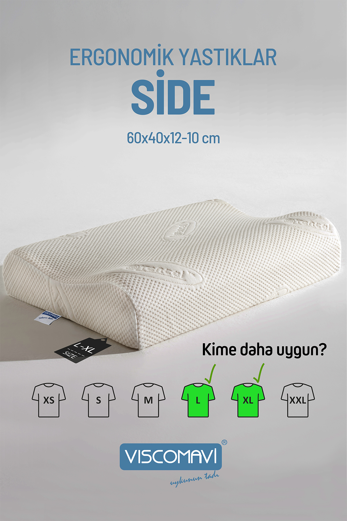Side Visco Yastık–Çift Yükseklikli (12/10 cm)-Ergonomik-Astarlı-D