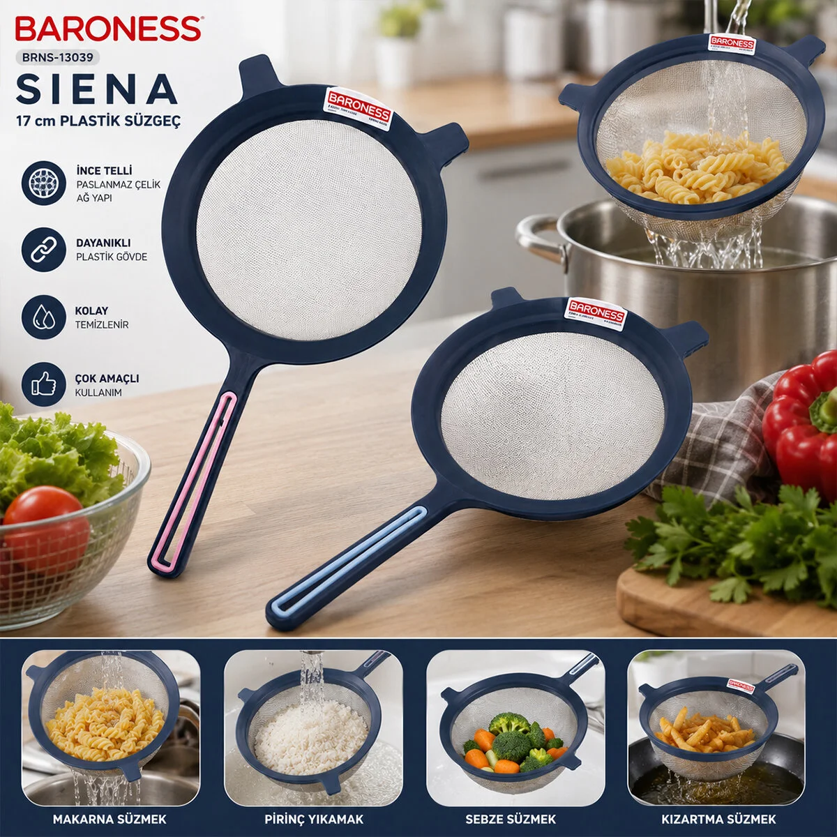 Siena 17CM Plastik Süzgeç Siena 17CM Plastik Süzgeç