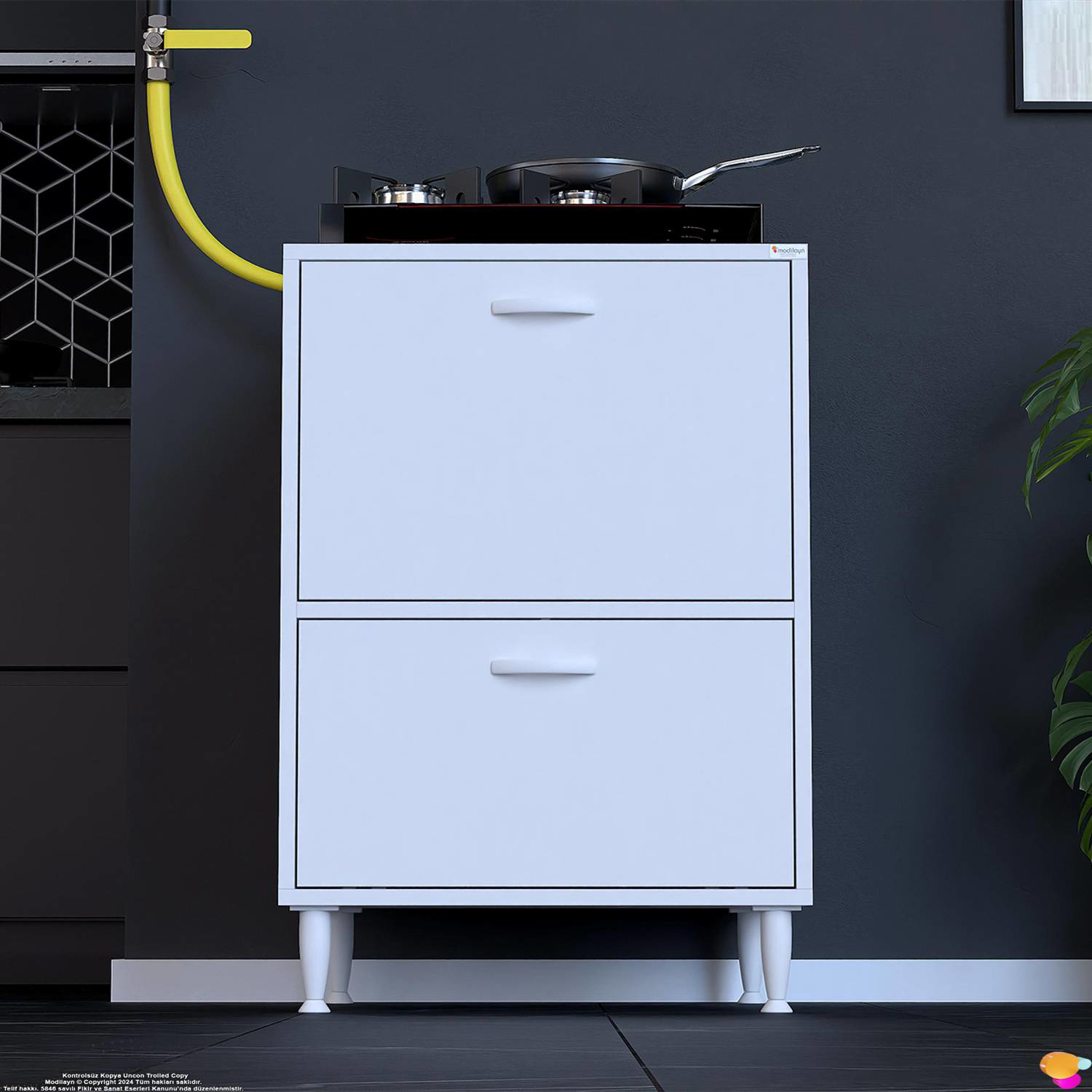Siena 65 cm Çift Kapaklı Set Üstü Ocak Dolabı Fırınlık Kiler Çok  - Görsel 3