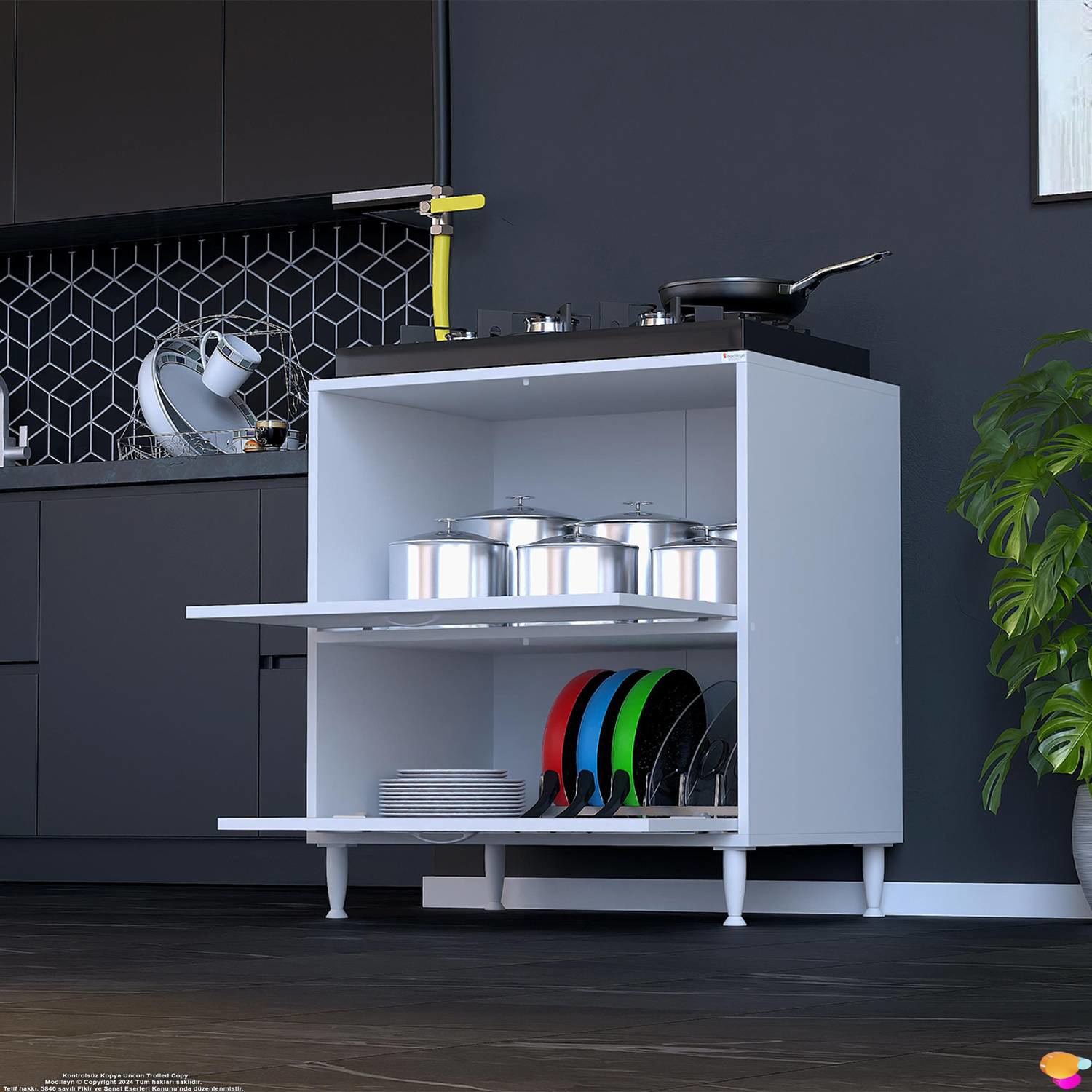 Siena 70 cm Çift Kapaklı Set Üstü Ocak Dolabı Fırınlık Kiler Çok Siena 70 cm Çift Kapaklı Set Üstü Ocak Dolabı Fırınlık Kiler Çok - Görsel 5