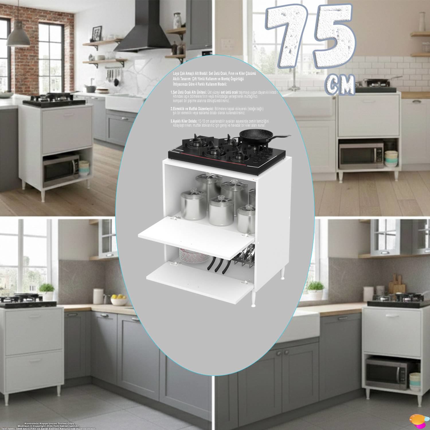 Siena 75 cm Çift Kapaklı Set Üstü Ocak Dolabı Fırınlık Kiler Çok Siena 75 cm Çift Kapaklı Set Üstü Ocak Dolabı Fırınlık Kiler Çok - Görsel 6