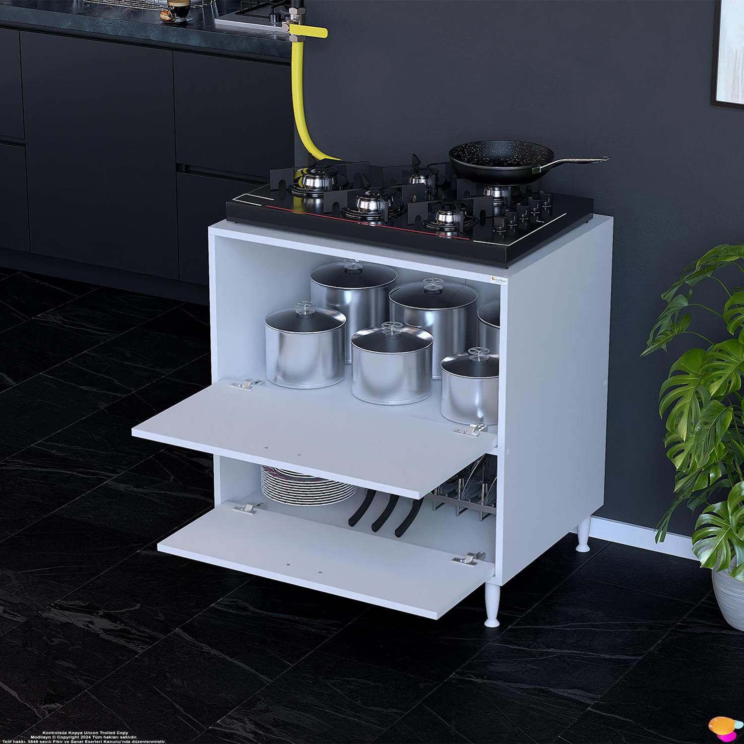 Siena 75 cm Çift Kapaklı Set Üstü Ocak Dolabı Fırınlık Kiler Çok Siena 75 cm Çift Kapaklı Set Üstü Ocak Dolabı Fırınlık Kiler Çok - Görsel 4