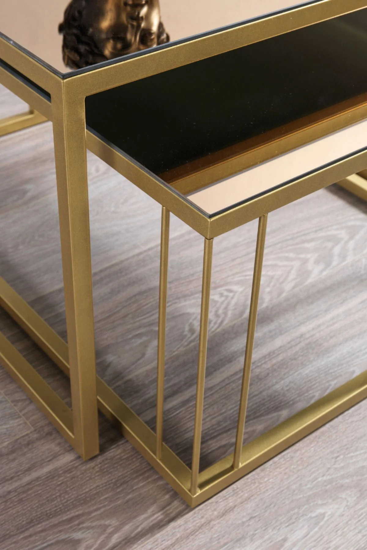 Siena Gold Metal Ayaklı Bronz Aynalı Orta Sehpa Takımı