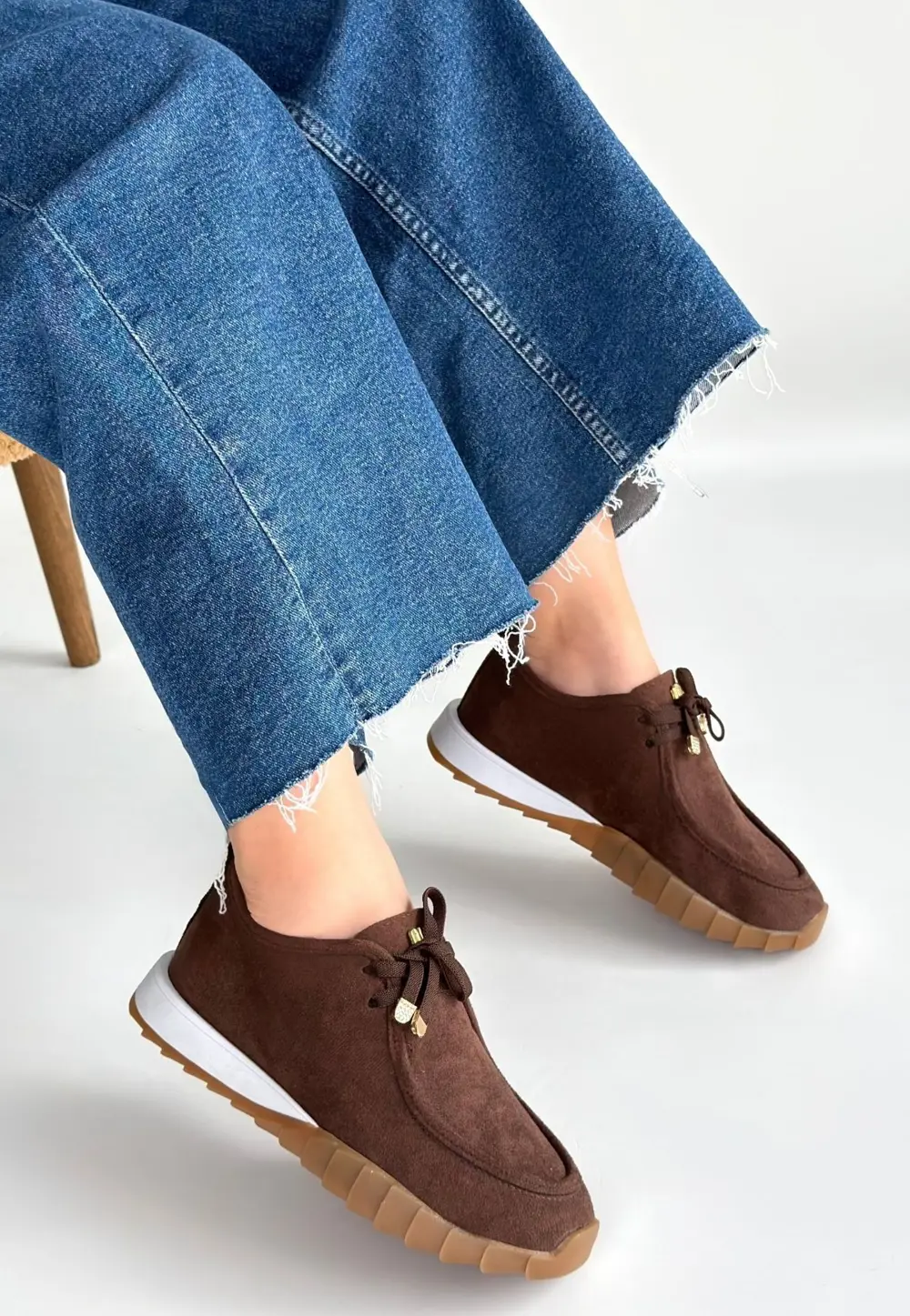 Sier Kahverengi Süet Bağcıklı Spor Ayakkabı