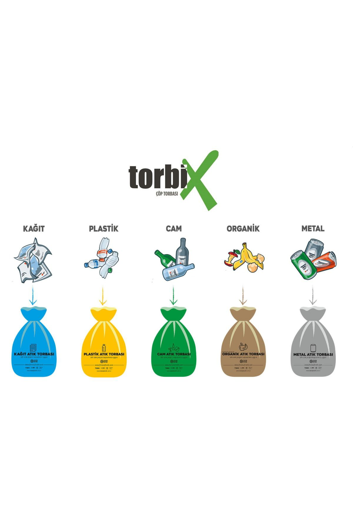 Torbix Sıfır Atık Çöp Poşeti Cam Atık Yeşil 80*110 Cm 6 Kg 10 Rulo