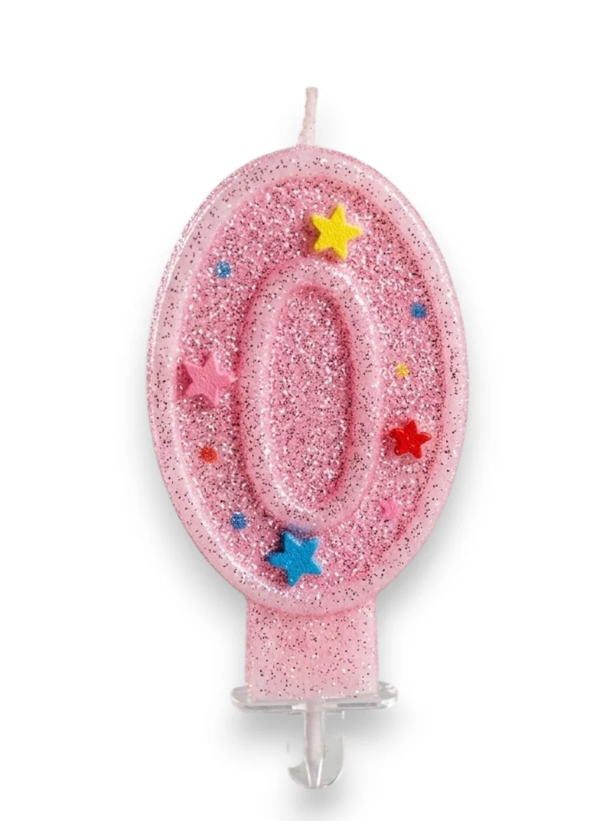 Sıfır Rakamlı Pembe Mum Doğum Günü Pasta Mumu ( 7X3) cm - Sayılı 