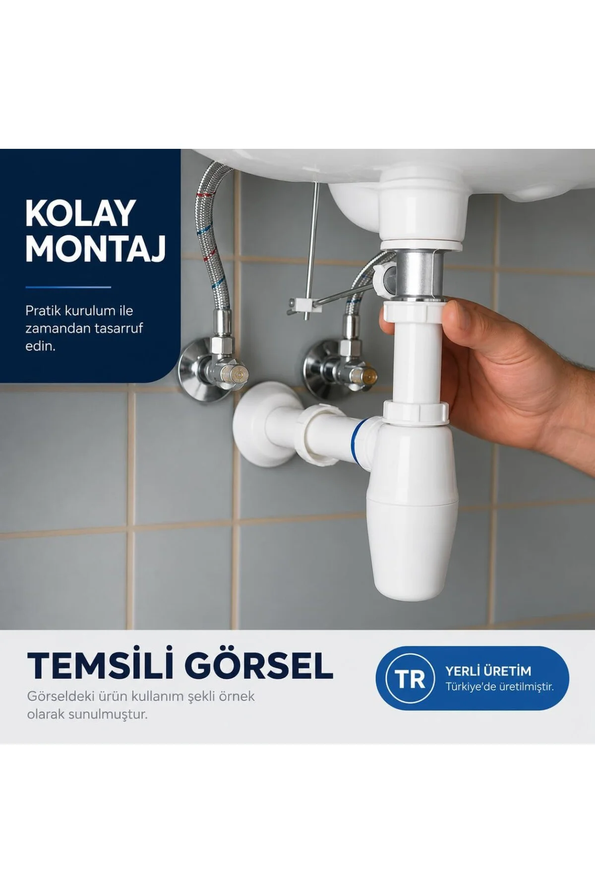Sifon Körüklü Sökülebilir Tas'lı Temizlenebilir Mutfak Banyo Lavabo Taşı Gider Bor