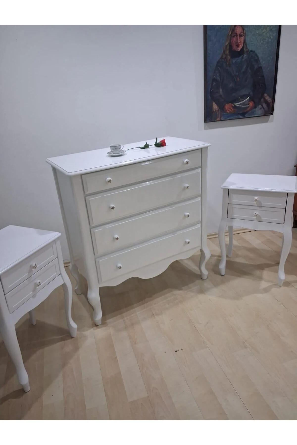 Şifonyer 2 Adet Komodin 90668 Model Aslan Ayak Kayın Parlak Beyaz Porselen Kulp Şifonyer 2 Adet Komodin 90668 Model Aslan Ayak Kayın Parlak Beyaz Porselen Kulp - Görsel 2