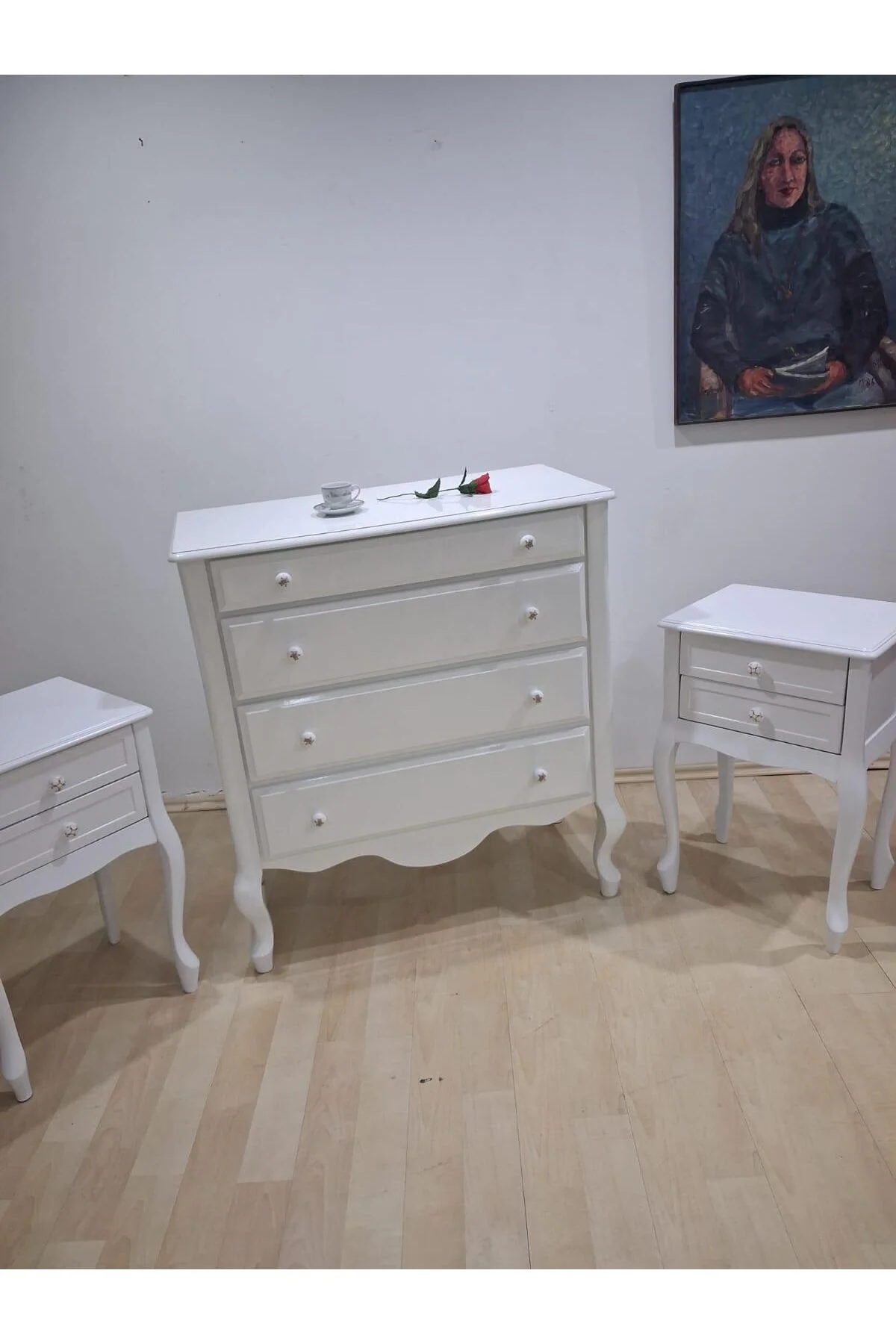 Şifonyer 2 Adet Komodin 90668 Model Aslan Ayak Kayın Parlak Beyaz Porselen Kulp Şifonyer 2 Adet Komodin 90668 Model Aslan Ayak Kayın Parlak Beyaz Porselen Kulp - Görsel 3