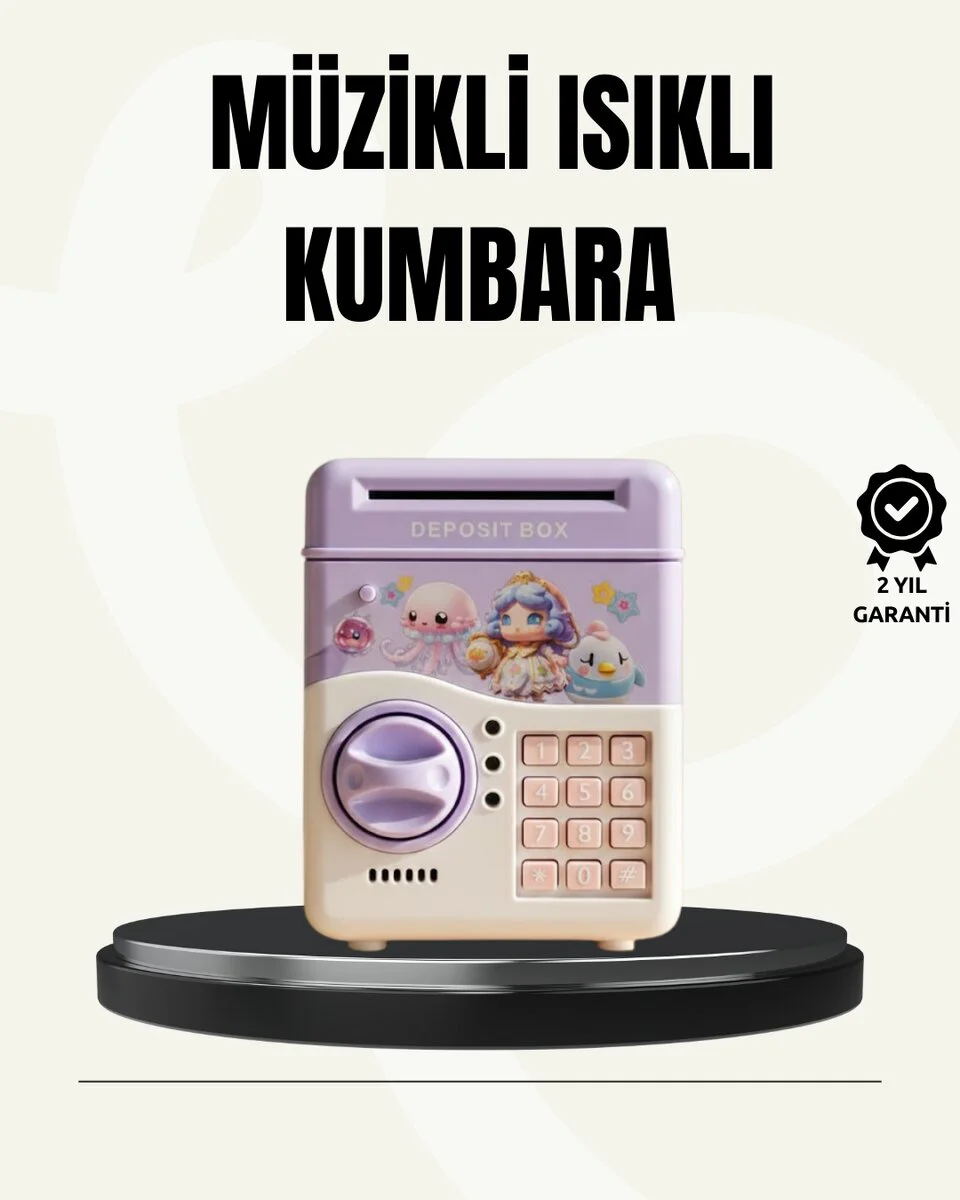 Şifreli ATM Görünümlü Çocuk Kumbarası Mor - Eğitici ve Eğlenceli Para Biriktirme Seti
