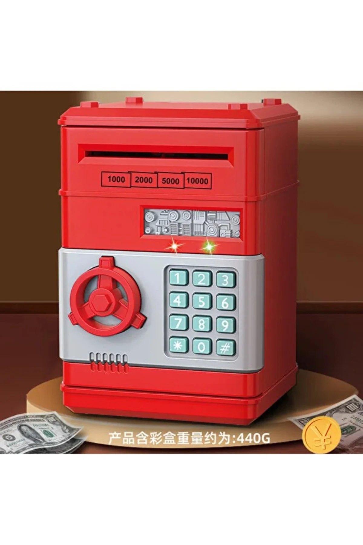 Şifreli Otomatik Kağıt Para Alan Atm Kasa Kumbara - Kırmızı 19X13X10 CM Şifreli Otomatik Kağıt Para Alan Atm Kasa Kumbara - Kırmızı 19X13X10 CM