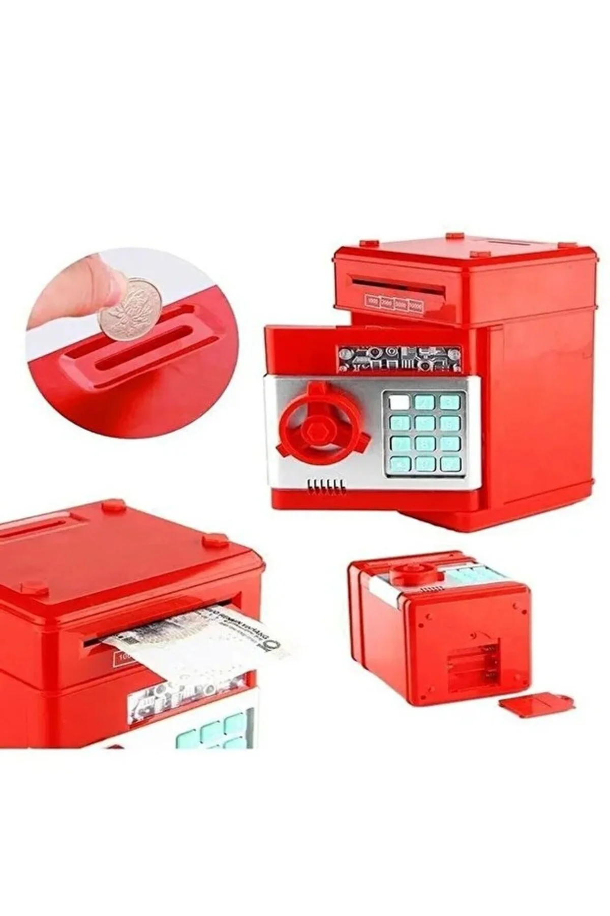 Şifreli Otomatik Kağıt Para Alan Atm Kasa Kumbara - Kırmızı 19X13X10 CM Şifreli Otomatik Kağıt Para Alan Atm Kasa Kumbara - Kırmızı 19X13X10 CM