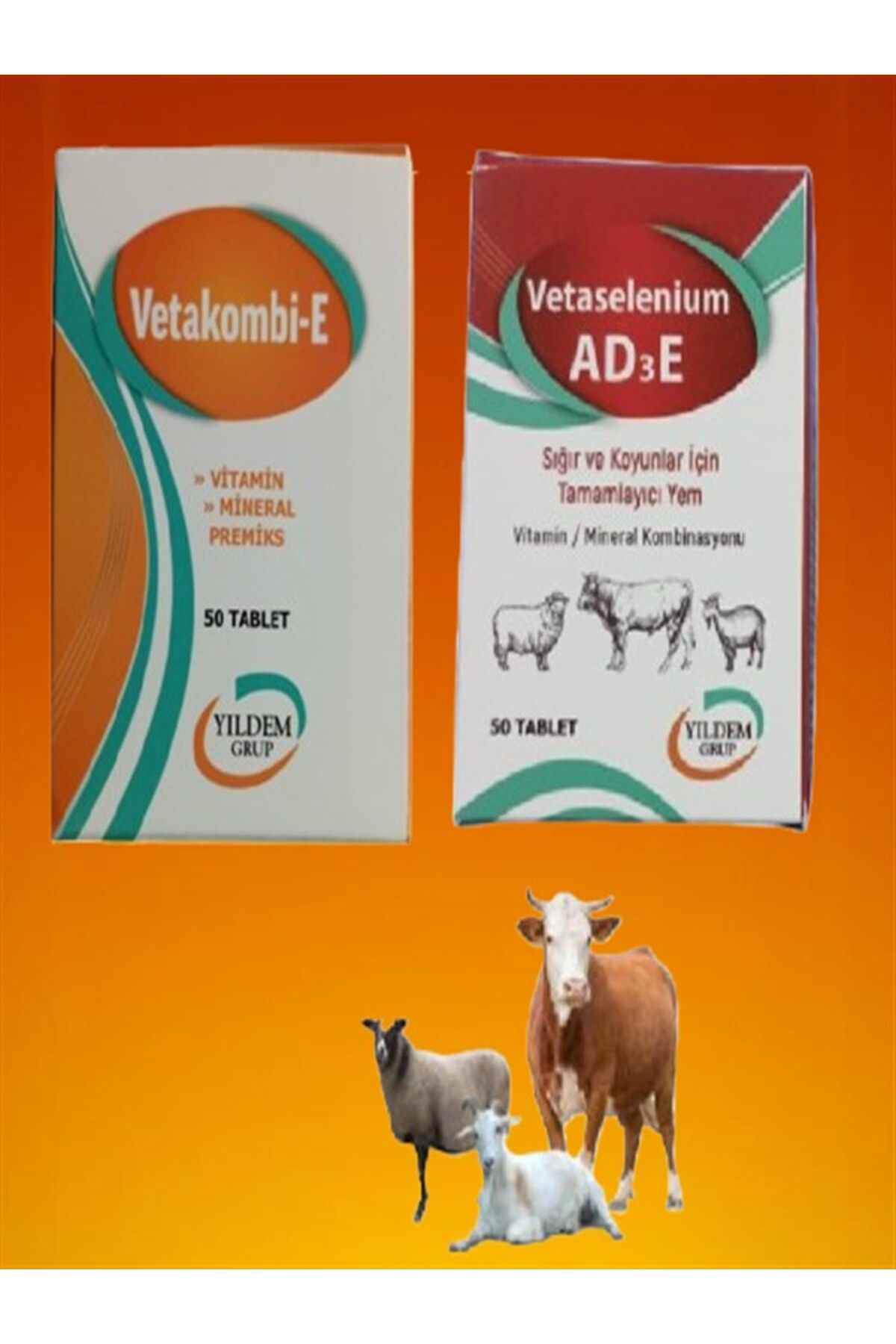 Yildem Siğir ,İnek Ve Koyunlar İçin Vetaselenium Ad3e 50 Tablet Ve Vetak