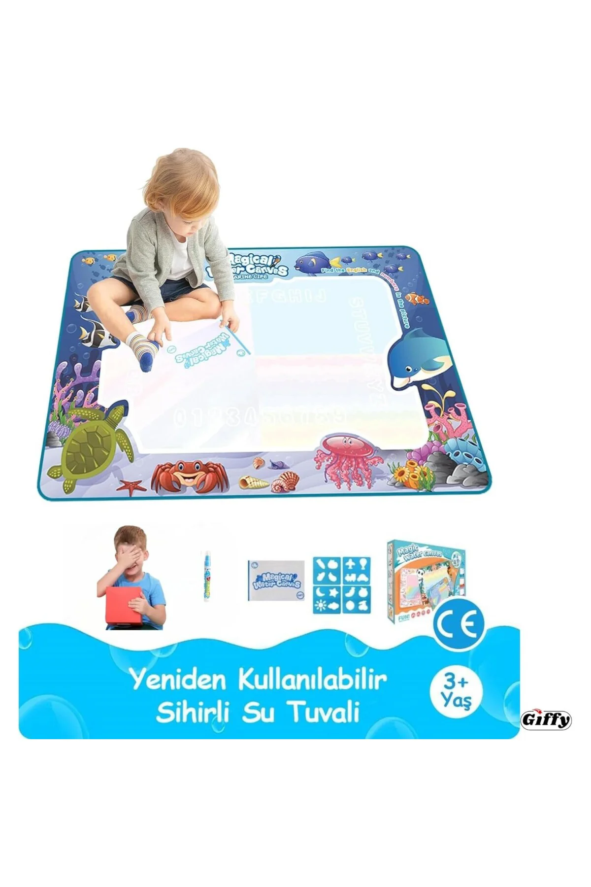 Sihirli Boyama Halısı, Hayvanlar Temalı,Su İle Boya 10 Dakika Son