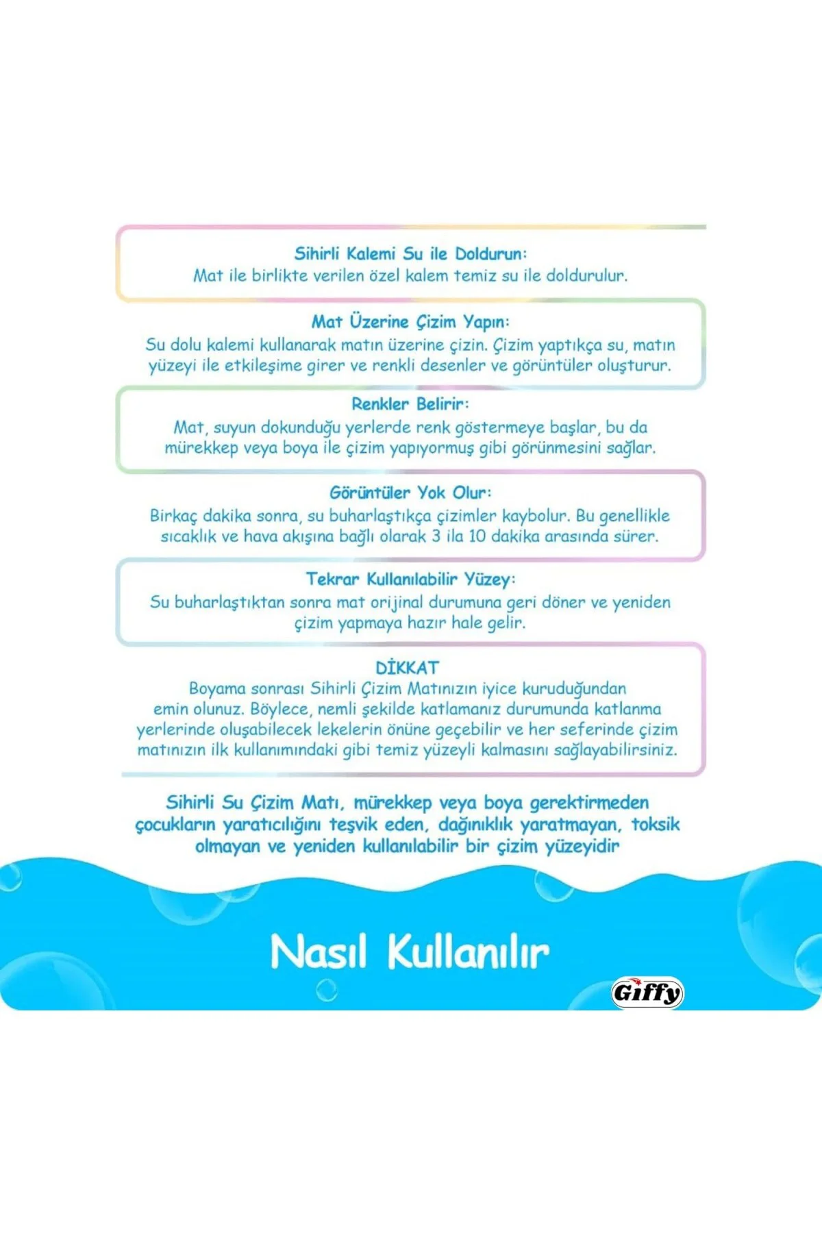 Sihirli Boyama Halısı, Hayvanlar Temalı,Su İle Boya 10 Dakika Son