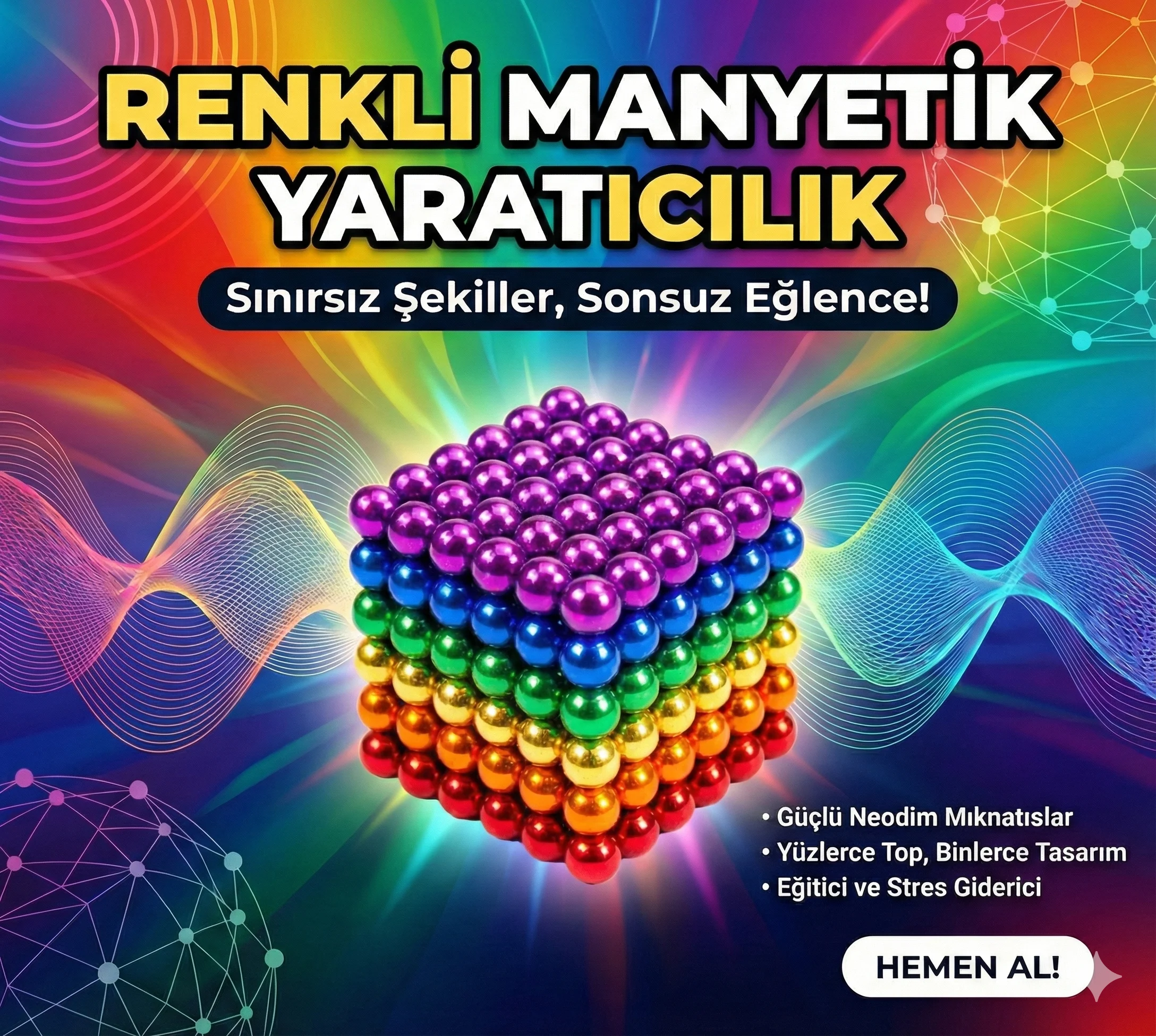 Sihirli Manyetik Toplar Dyum Mıknatıs Küp Bilye 216 Adet Cube Küp Dymium