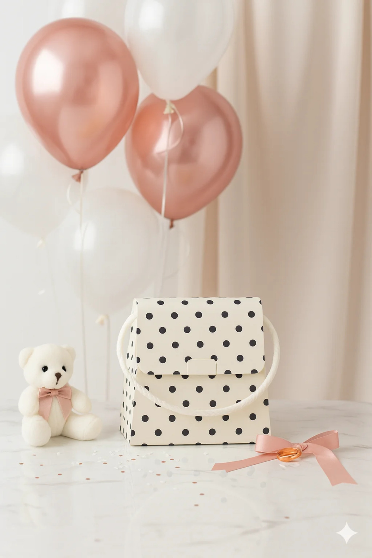 Şık 2’li Mavi Yıldızlı ve Siyah Puantiyeli Hediyelik Karton Çanta