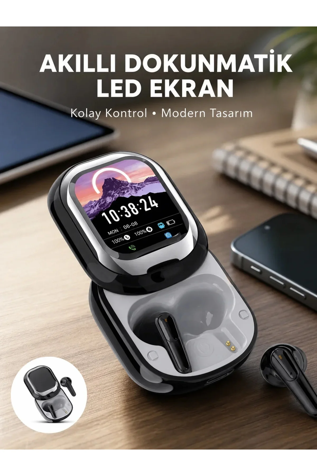 Şık, Akıllı ve Güçlü: LED Ekranlı Kablosuz Kulaklık Seti Şık, Akıllı ve Güçlü: LED Ekranlı Kablosuz Kulaklık Seti