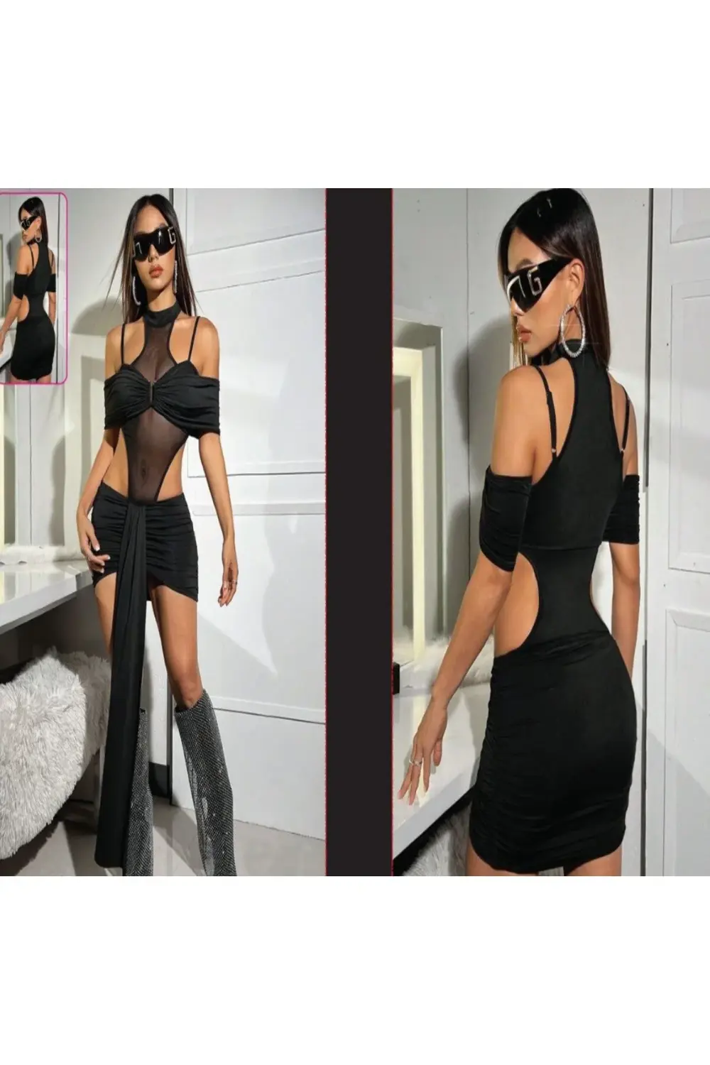 ŞIK DEKOLTELİ MİNİ GECE ELSİBESİ