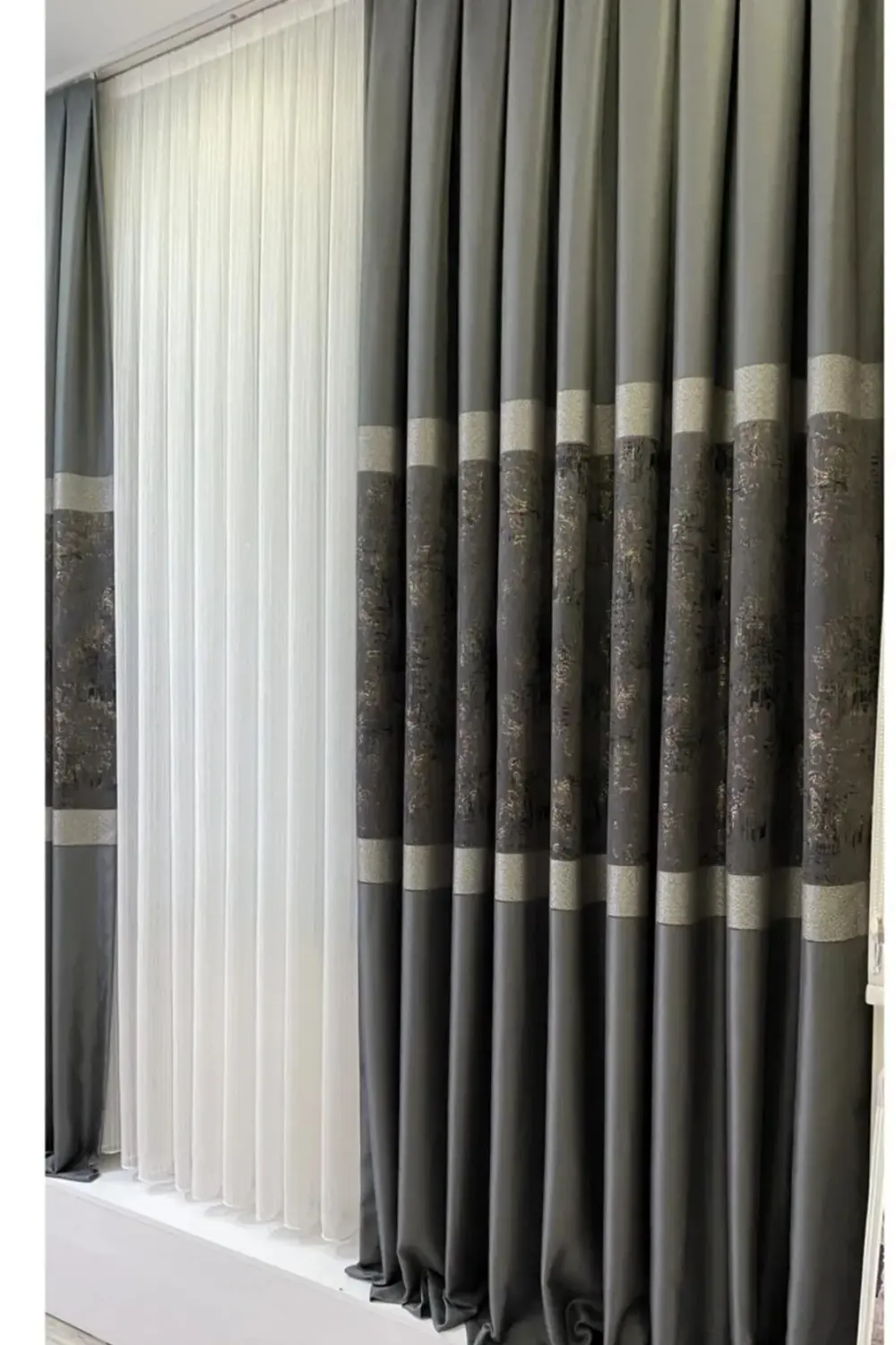 Şık Desenli Pano Fon Antrasit-Gold (Tek Kanat+Aksesuar)