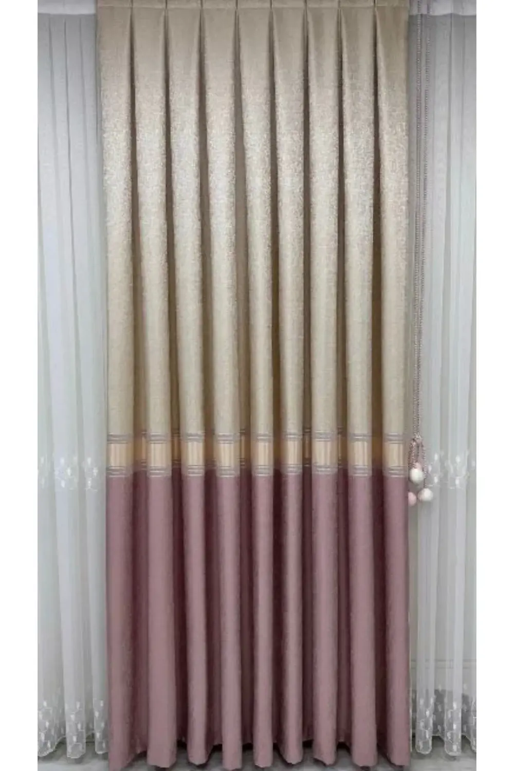 Şık Desenli Pano Fon Bej - Pembe (Tek Kanat+Aksesuar)