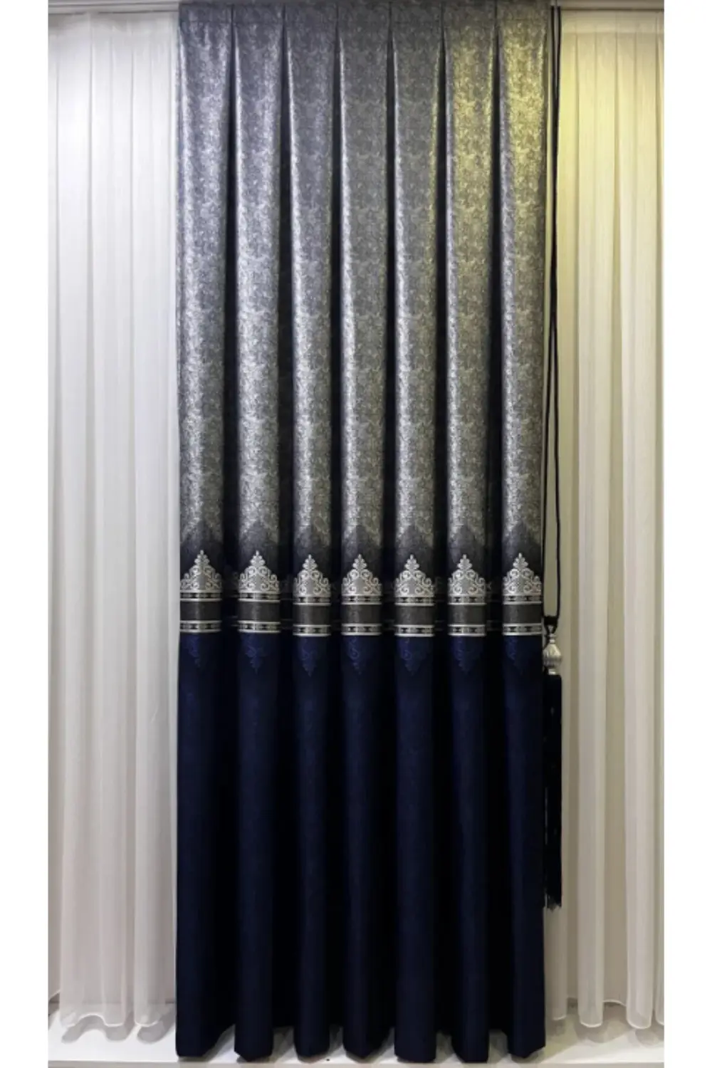 Şık Desenli Pano Fon Lacivert-Gümüş (Tek Kanat+Aksesuar)