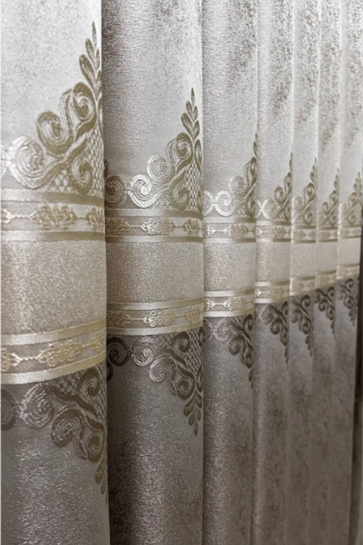 Özgün Home Şık Desenli Pano Fon Krem-Vizon (Tek Kanat+Aksesuar)