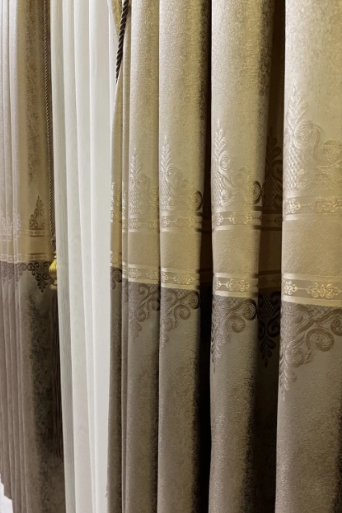 Özgün Home Şık Desenli Pano Fon Krem-Vizon (Tek Kanat+Aksesuar)