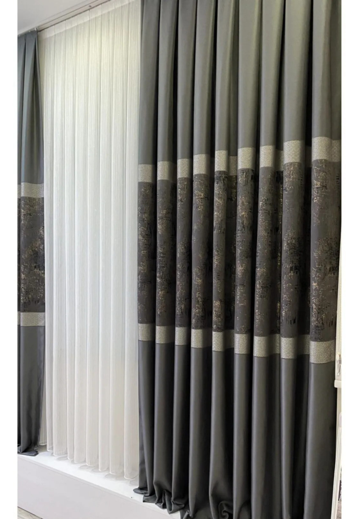 Özgün Home Şık Desenli Pano Fon Antrasit-Gold (Tek Kanat+Aksesuar)