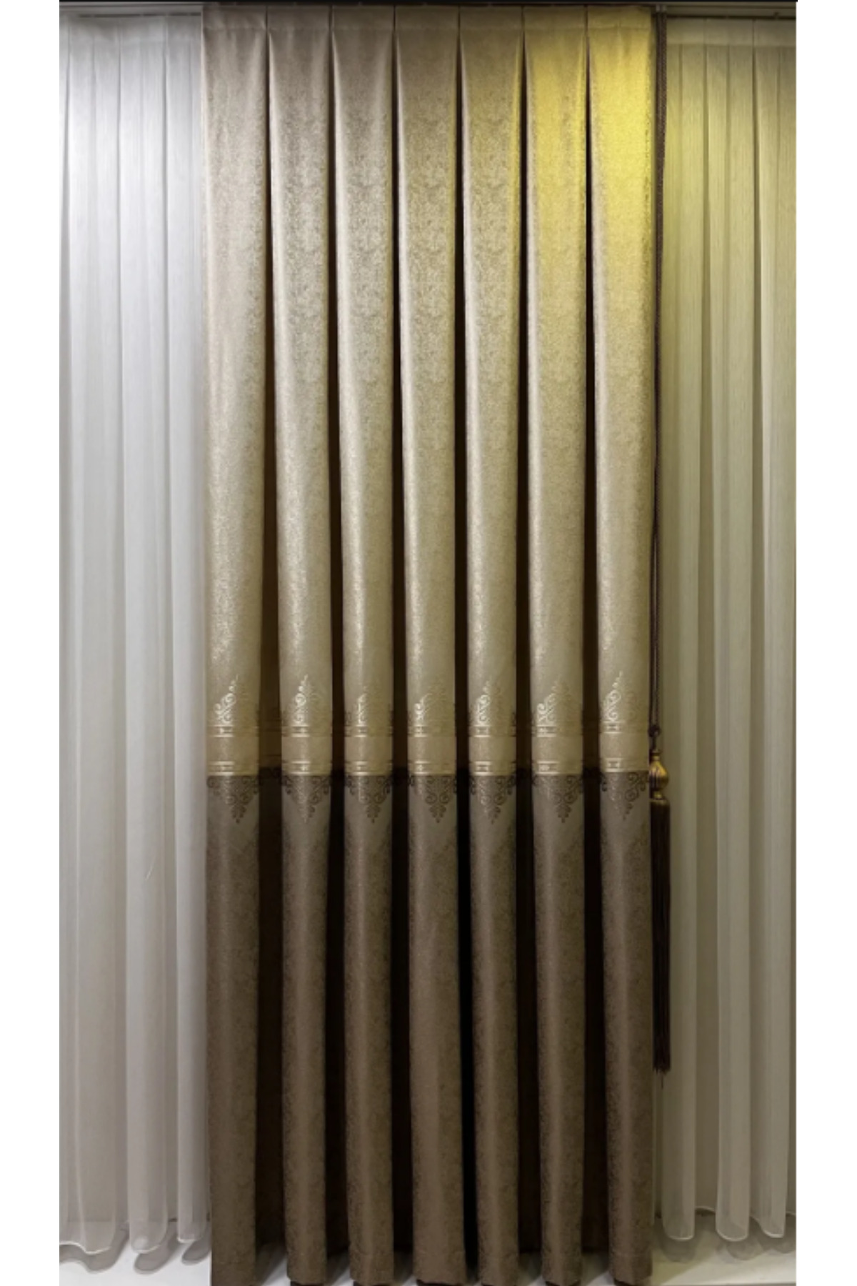 Özgün Home Şık Desenli Pano Fon Krem-Vizon (Tek Kanat+Aksesuar)