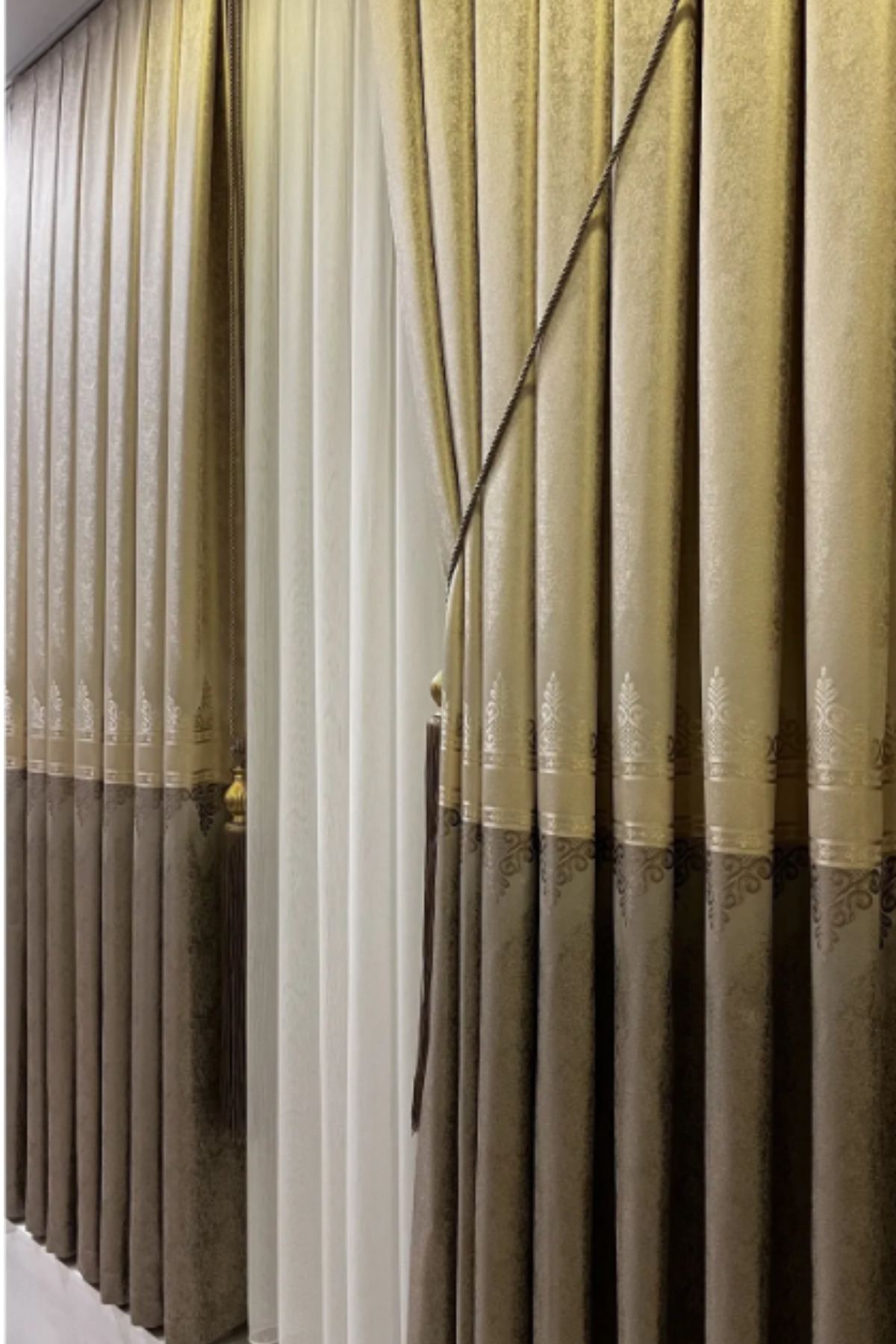 Özgün Home Şık Desenli Pano Fon Krem-Vizon (Tek Kanat+Aksesuar)