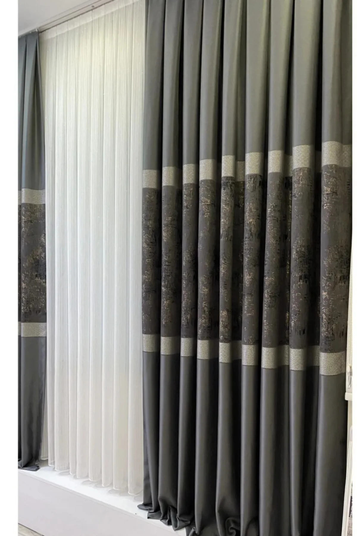 Şık Desenli Pano Fon Antrasit-Gold (Tek Kanat+Aksesuar)