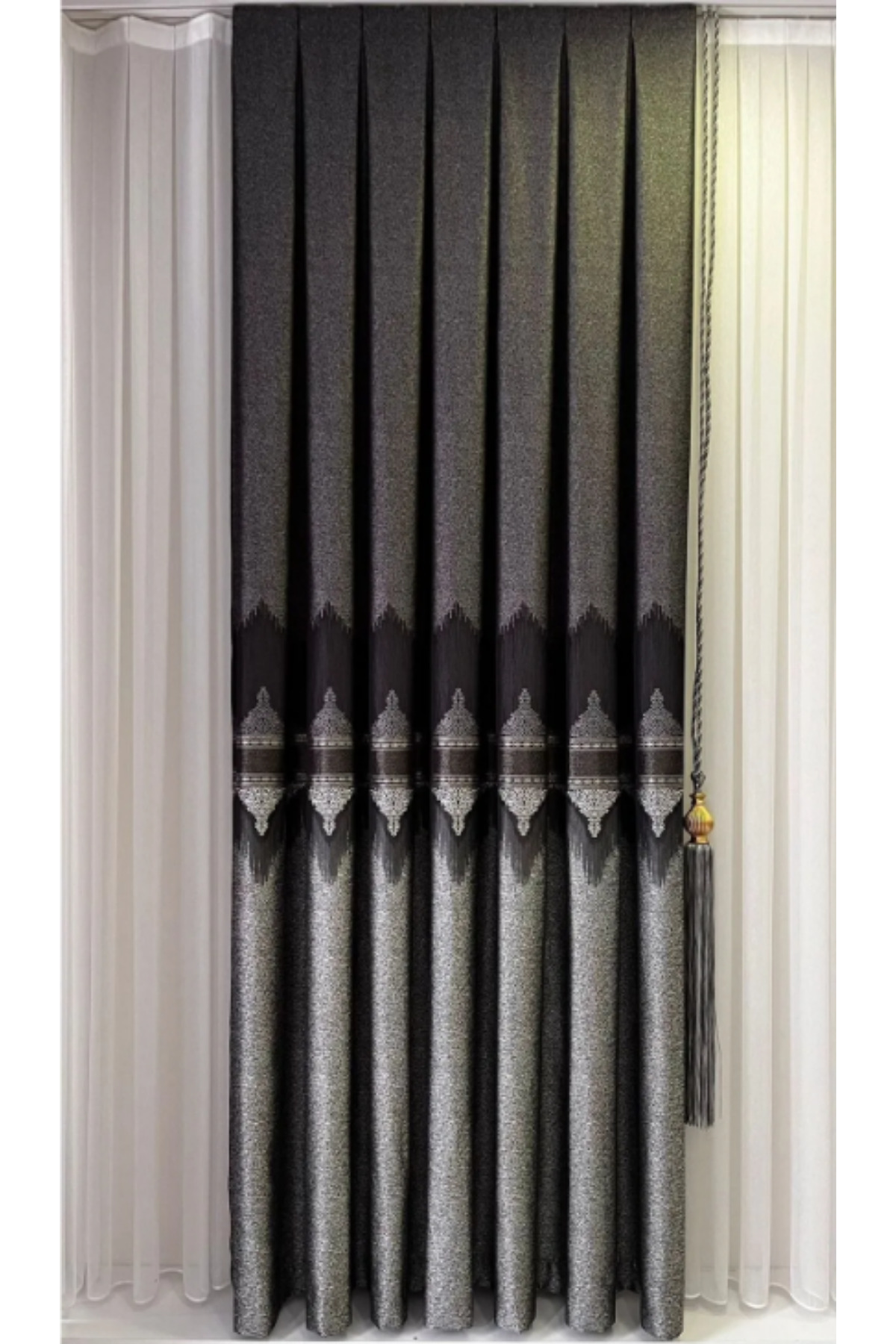 Özgün Home Şık Desenli Pano Fon Antrasit-Gri (Tek Kanat+Aksesuar)