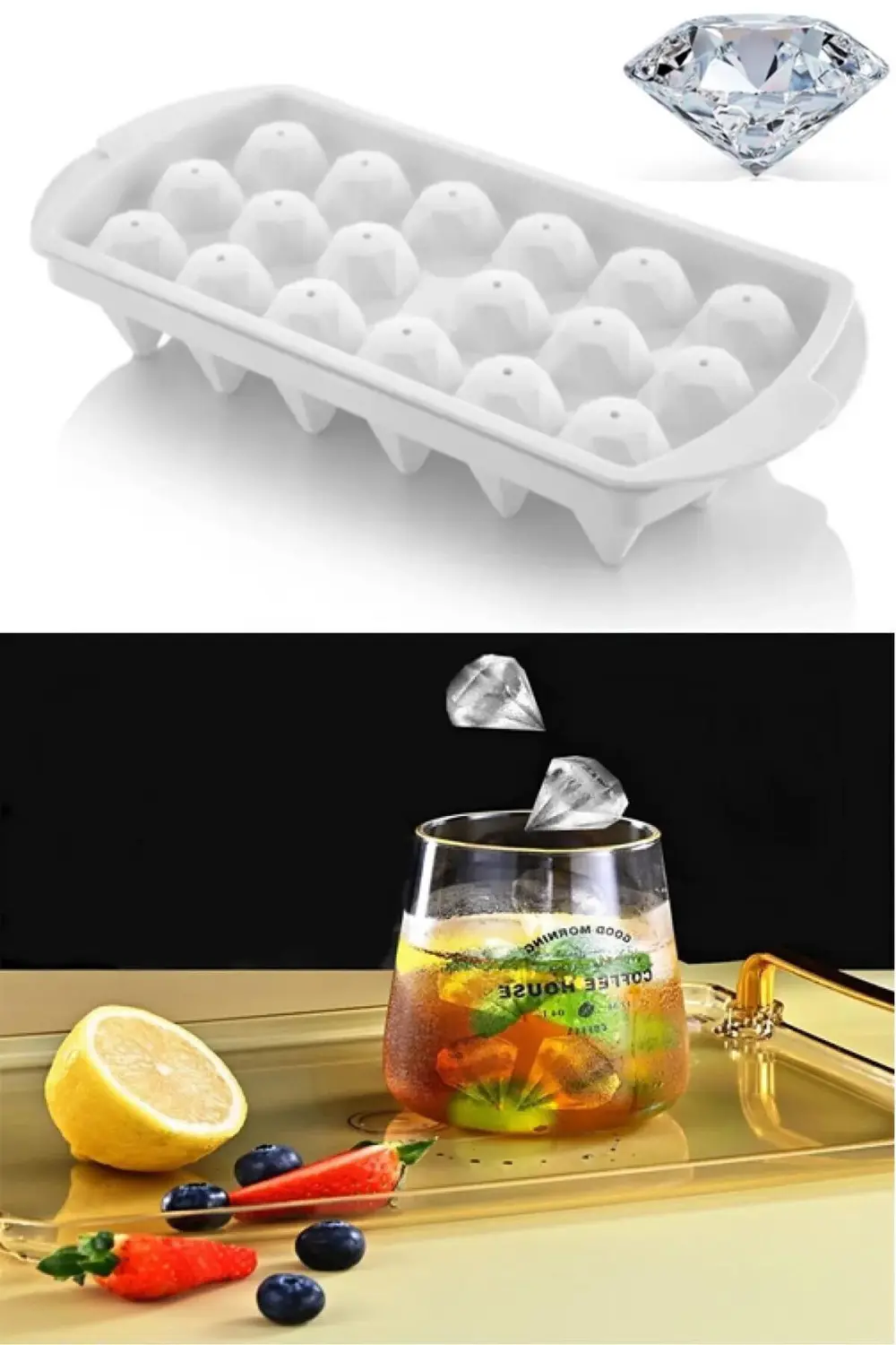 Şık Elmas Şeklinde 18'li Buzluk Seti - Göz Alıcı Elmas Desenli 18