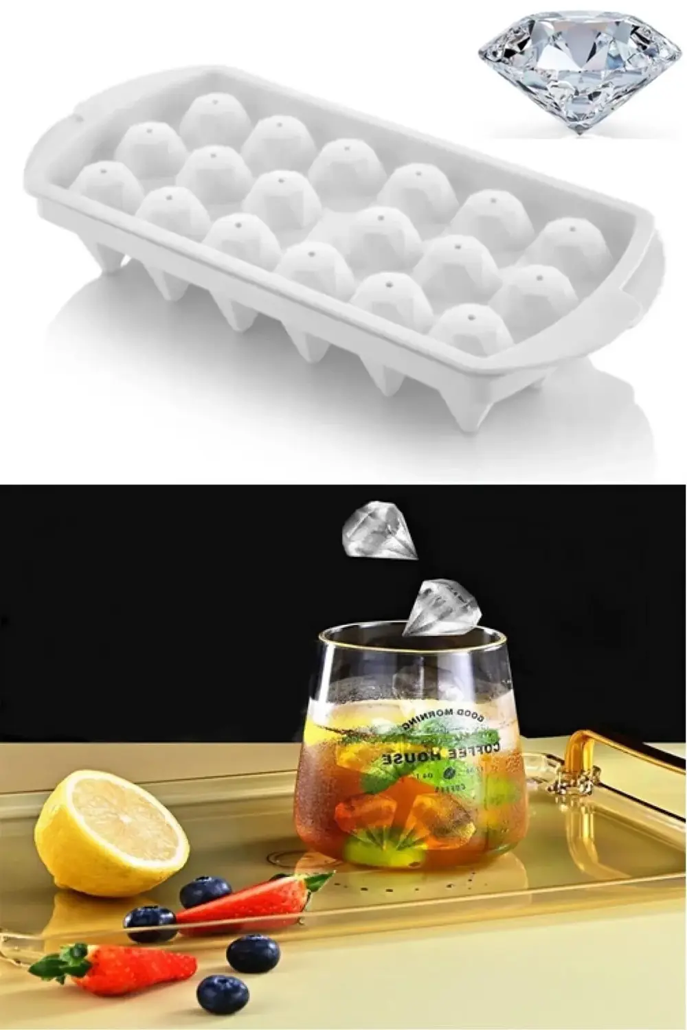 Şık Elmas Şeklinde 18'li Buzluk Seti - Göz Alıcı Elmas Desenli 18