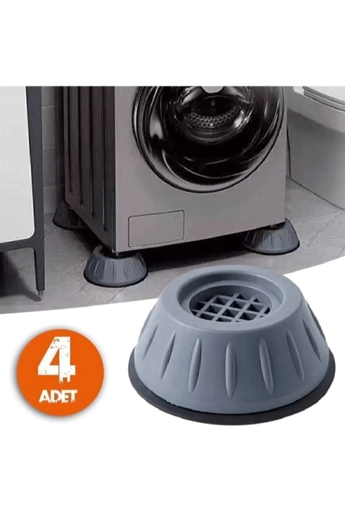 Şık Gri Titreşim Önleyici Kauçuk Pedler - Çamaşır Makinesi İçin 4'lü Set Kaymaz Ayaklık Sert