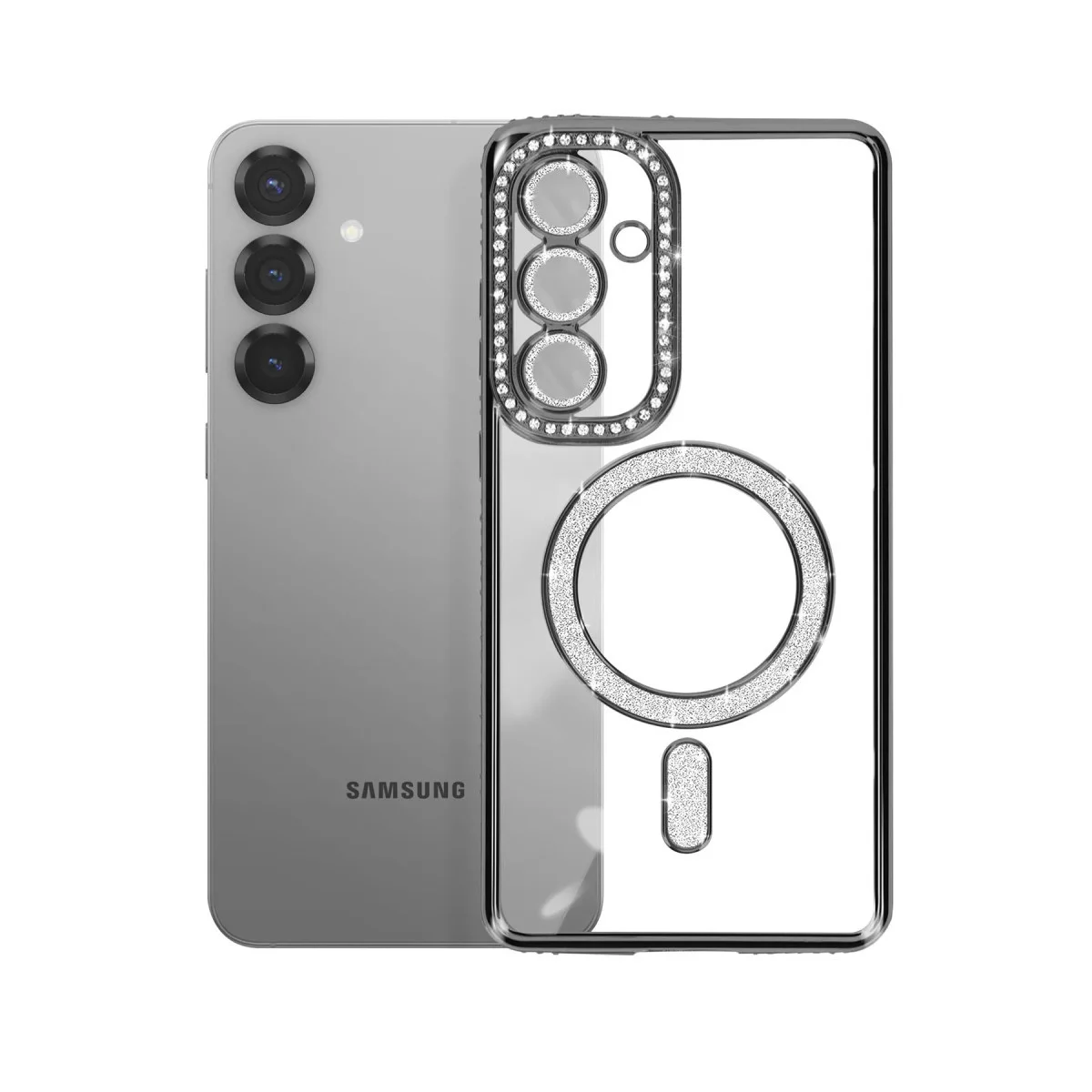 Şık Joke Simli Magneticsafe Kılıf - Galaxy S26 Plus Siyah Parıltılı TPU Kılıf