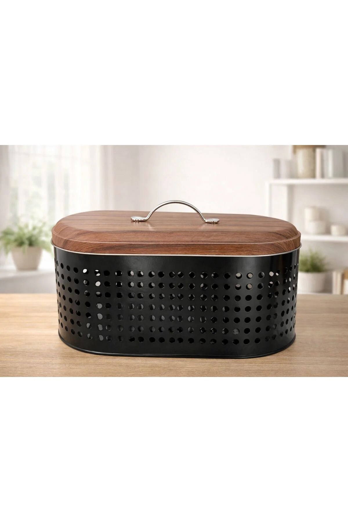 Şık Kapaklı Metal Ekmeklik, Ahşap Görünümlü Tasarım