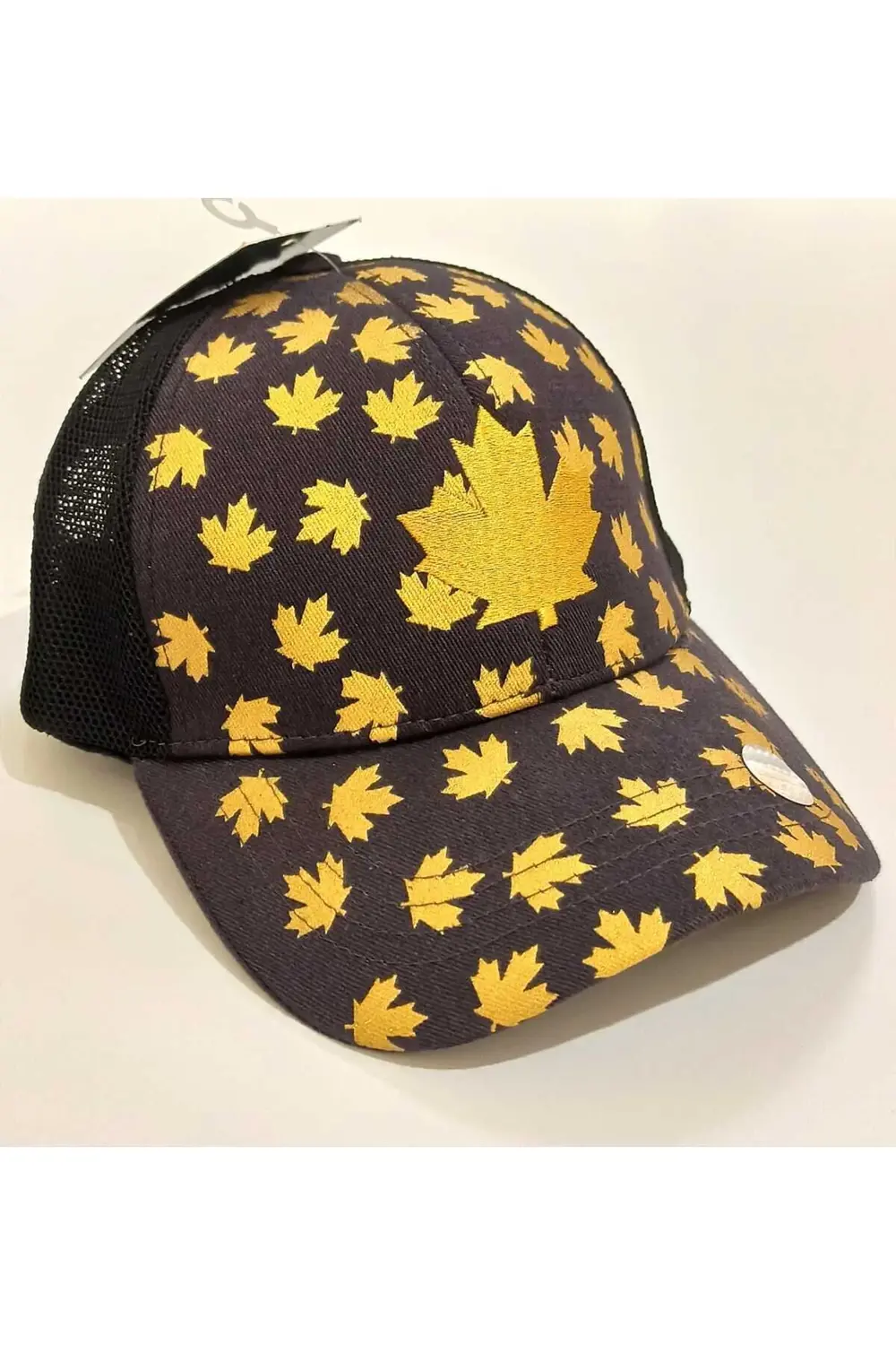 Şık Koyu Gri Renkli ,Sarı Yaprak Yaldızlı Şapka