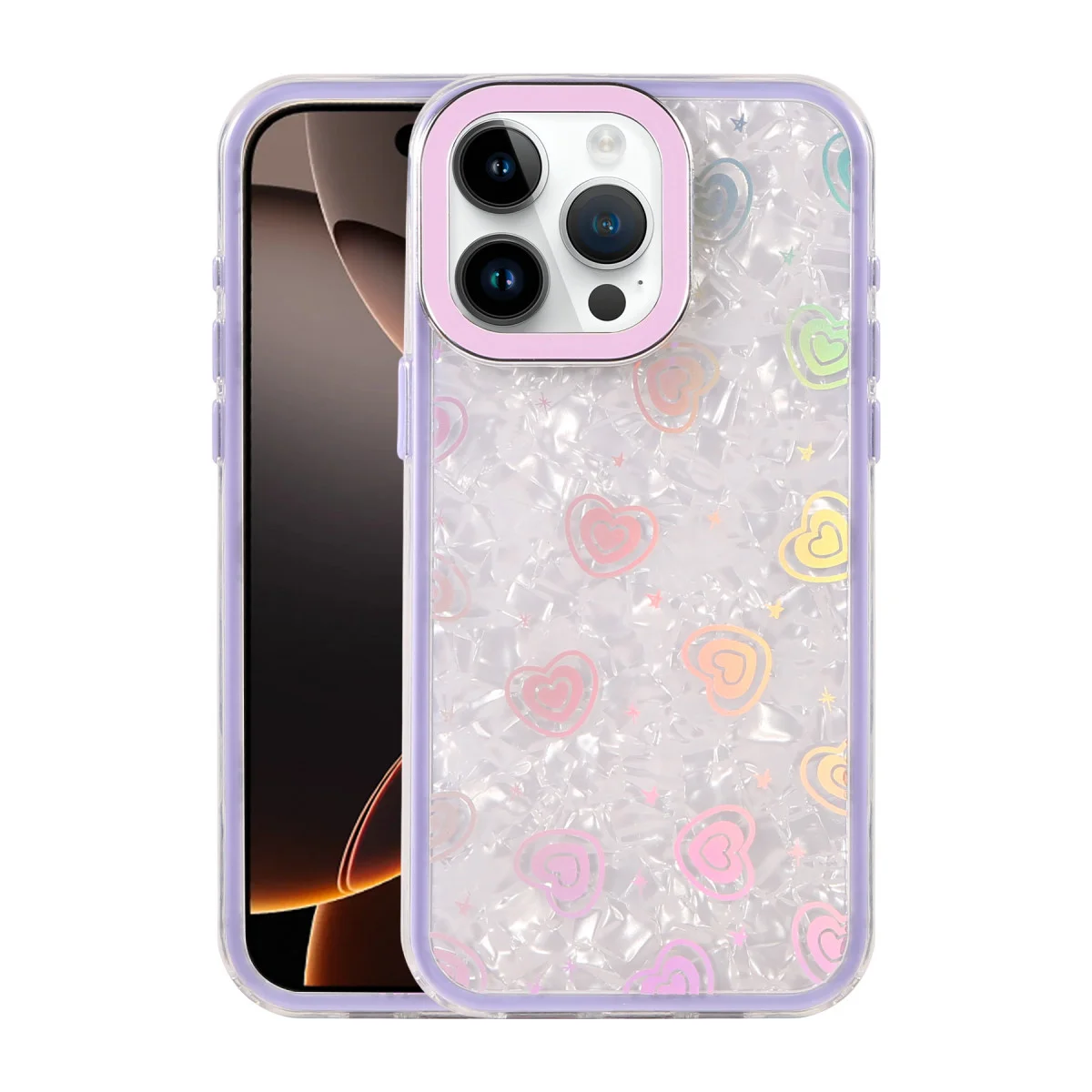 Şık Lumi Desenli Kapak - iPhone 16 Pro Max Mor Koruyucu Kılıf ve Şeffaf Tasarım