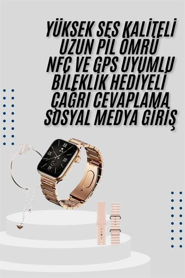 Şık Rose Akıllı Saat 3 Kordonlu & Aksesuarlı - Spor ve Sağlık İçin