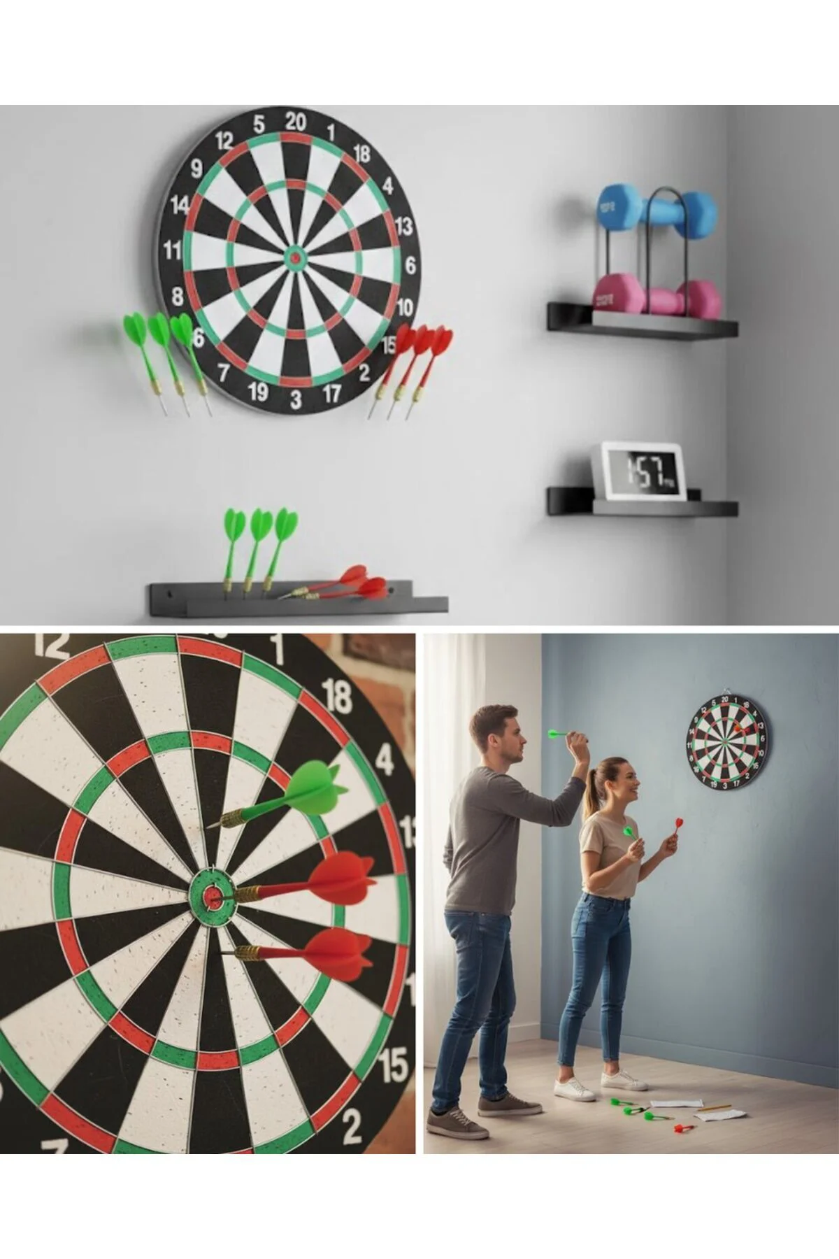 Şık Tasarımlı 15 İnç Dart Tahtası Metal Uçlu 4 Ok Seti - ayr4990-4975