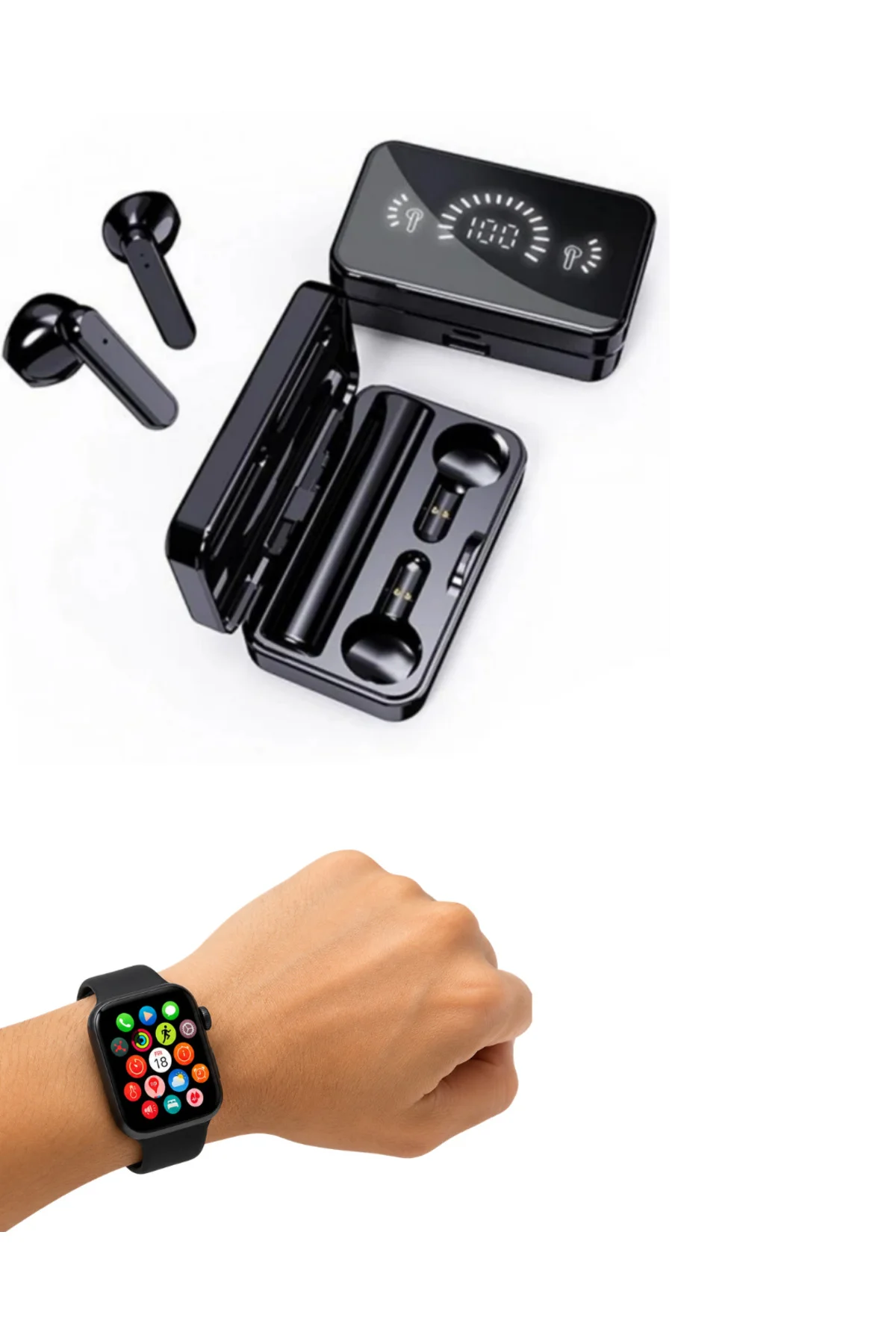 Şık Tasarımlı Akıllı Saat ve Bluetooth Kulaklık Seti Suya Dayanıklı ve Çok Fonksiyonlu